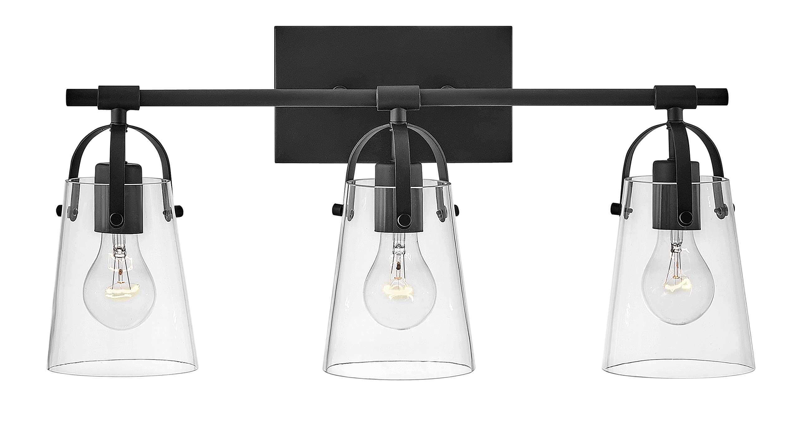 Hinkley Foster 3-Light Bathroom Vanity Light Fixture - Up/Down Mounting, Transitional Style - Black Finish with Clear Glass Shades - Perfect for Modern Bathroom, Powder Room, and Spa Lighting