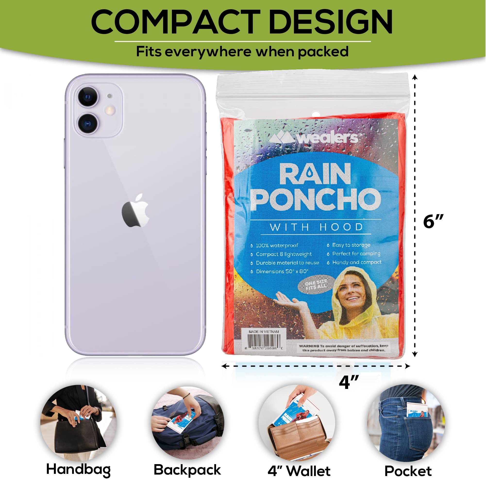 Waterproof Disposable Rain Ponchos for Adults & Teens - Bulk Pack Emergency Raincoats for Outdoor Activities, Camping, Hiking & Theme Parks - Multi Colors