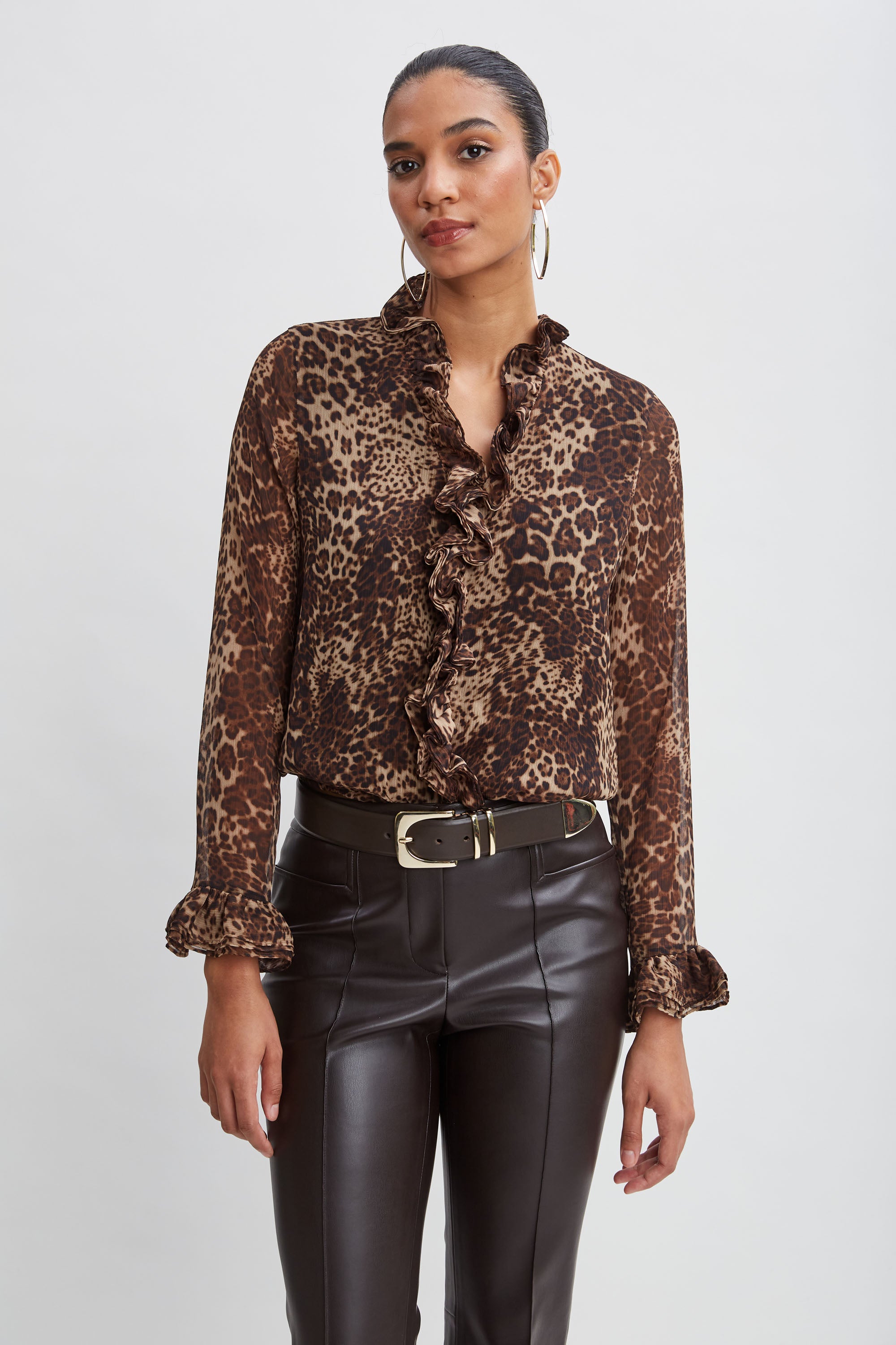 Crinkle Chiffon Safari Blouson Shirt for Women - Stylish Long Sleeve Tops for Casual Outings & Travel Adventures
