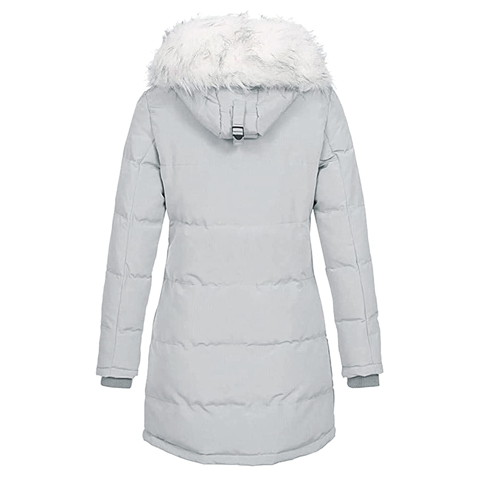 Women's Fashion Faux Fur Hooded Winter Coat with Drawstring - Fleece Lined Warm Padded Jacket with Slim Fit Zipper for Casual Outwear & Cold Weather Protection