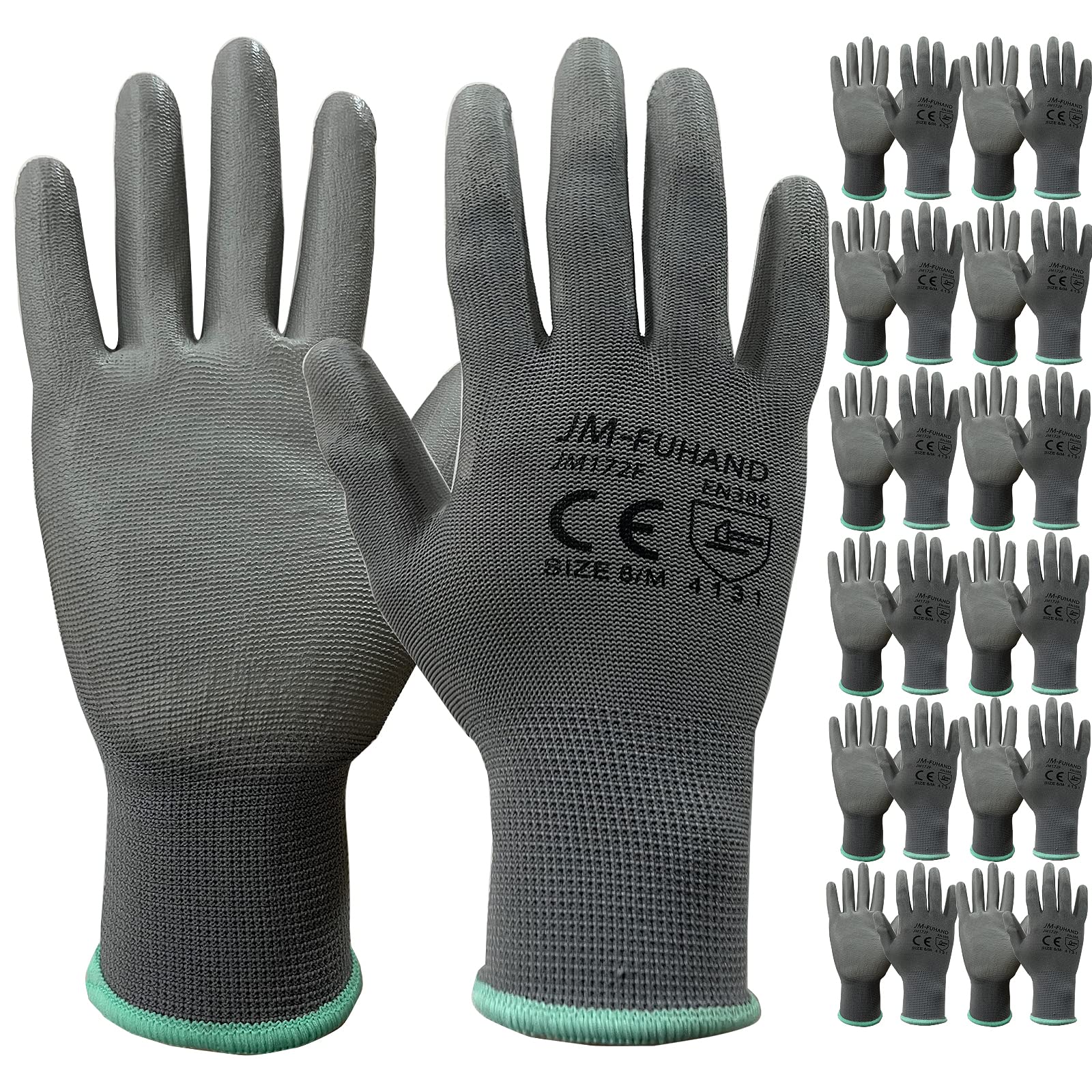 Ultra-Thin Polyurethane (PU) Coated Safety Work Gloves - 12 Pairs for Men & Women - Non-Slip Grip for Precision & Light Duty Work - Machine Washable (Grey, Small) - Perfect for Assembly, Electronics, Gardening & DIY Projects