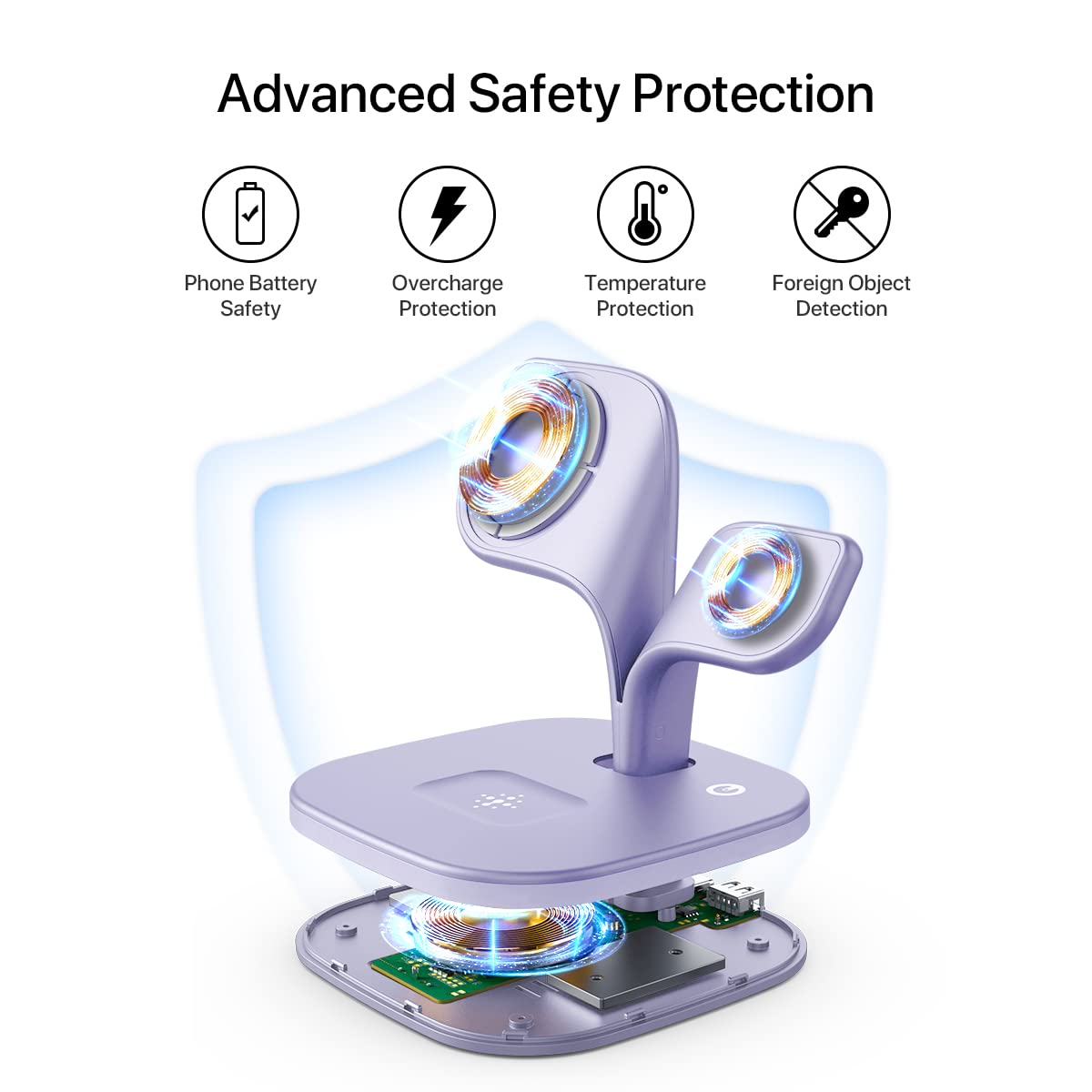 EXW 5-in-1 Magnetic Wireless Charging Station - Fast Mag-Safe Charger Stand for iPhone 16/15/14/13/12 Pro/Max/Mini/Plus, Apple Watch Series 9/8/7/6/SE/5/4/3/2 & AirPods - Purple | Perfect for Home, Office & Travel Charging Needs