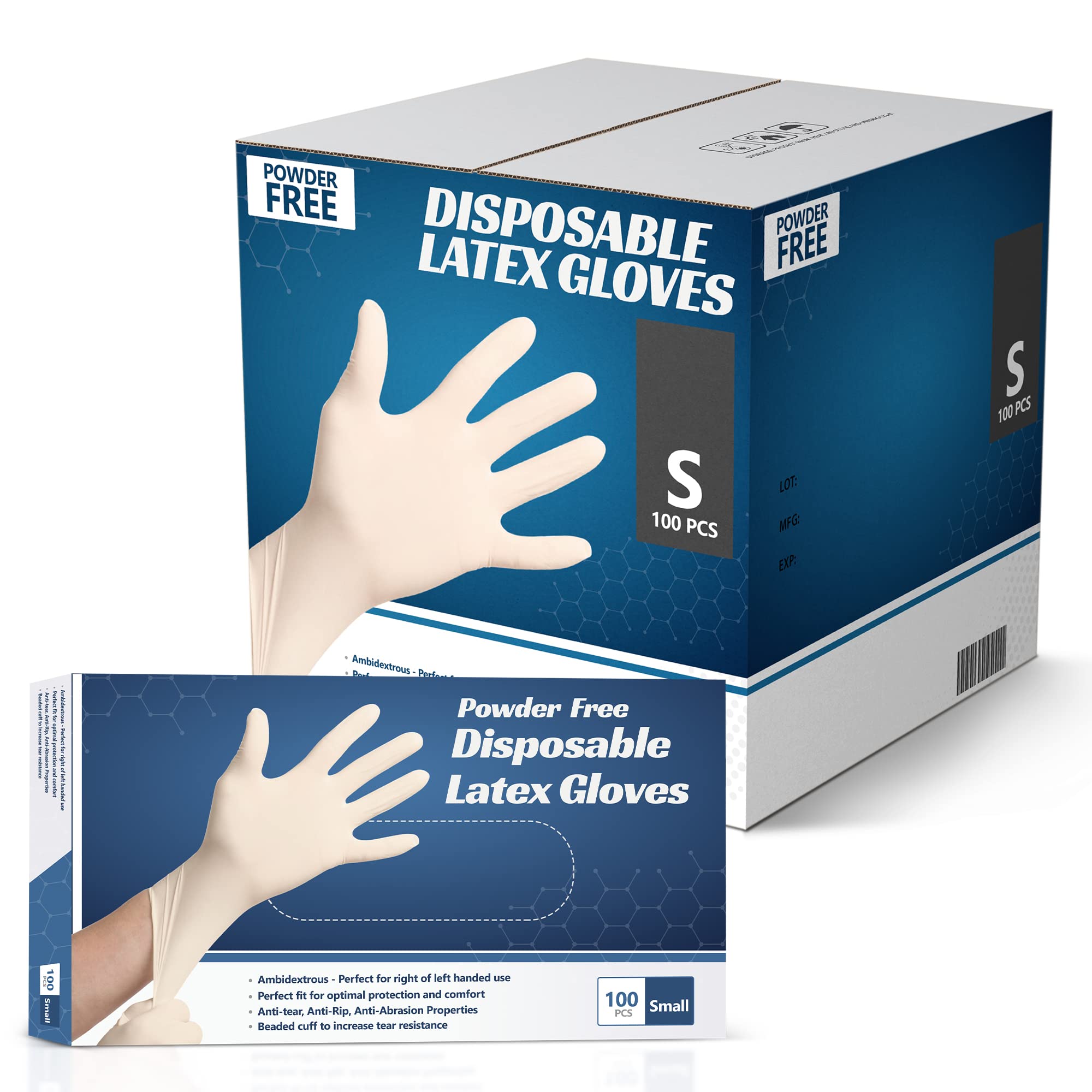 Premium Disposable Latex Gloves Powder-Free, 100PCS - Medical Grade, Comfort Fit for Healthcare, Food Handling & Cleaning - Ideal for Hospitals, Kitchens & Home Use