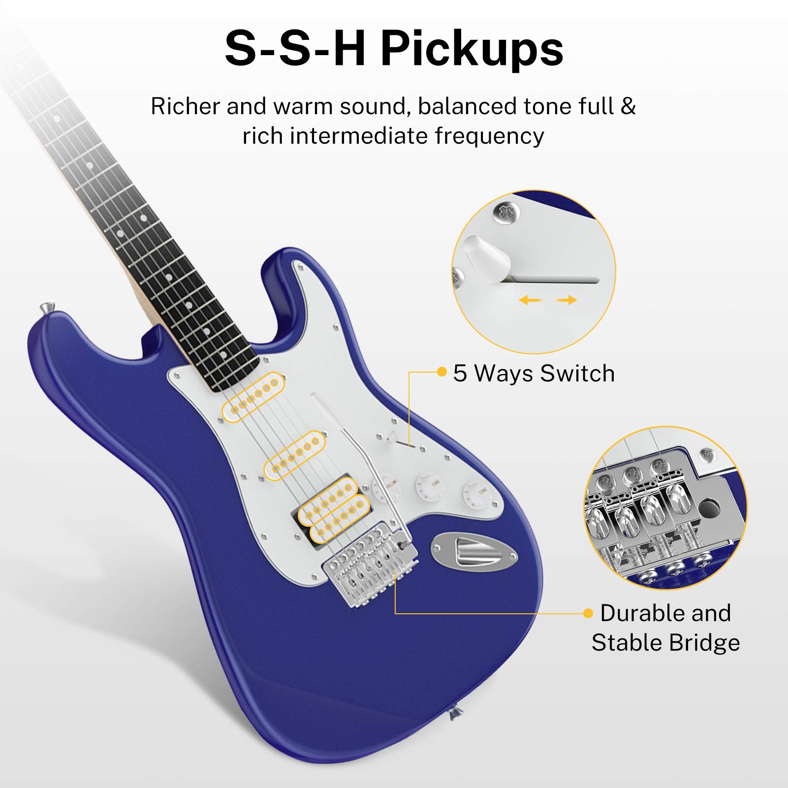 Donner DST-100L Full Size Electric Guitar with DS-1 Adjustable Guitar Stand - Perfect for Beginners, Practice, Live Performances & Home Studio Recording