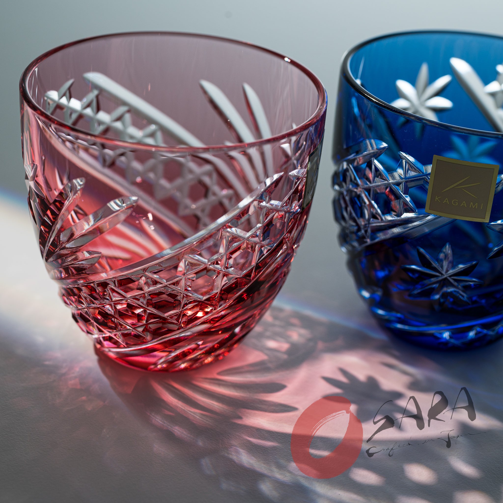 KAGAMI Edo Kiriko Crystal Sake Glasses Set of 2 - 140ml Handcrafted Japanese Cut Glass Cups with Starry Sky Design - Perfect for Sake Tasting, Japanese Dining & Luxury Gift Giving