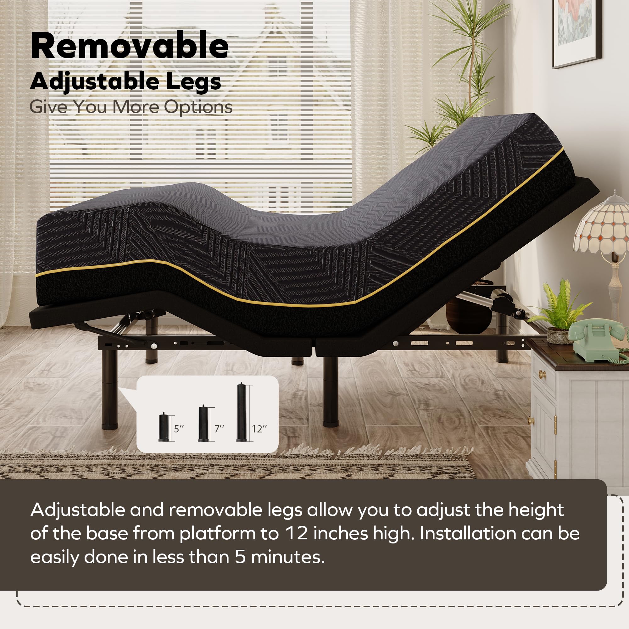 EGOHOME Queen Size Adjustable Bed Base with 14