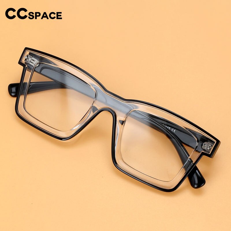 CCspace Unisex Full Rim Square Punk Acetate Eyeglasses 55599 - Stylish Retro Frames for Men & Women - Perfect for Daily Wear, Work, and Fashion Outfits