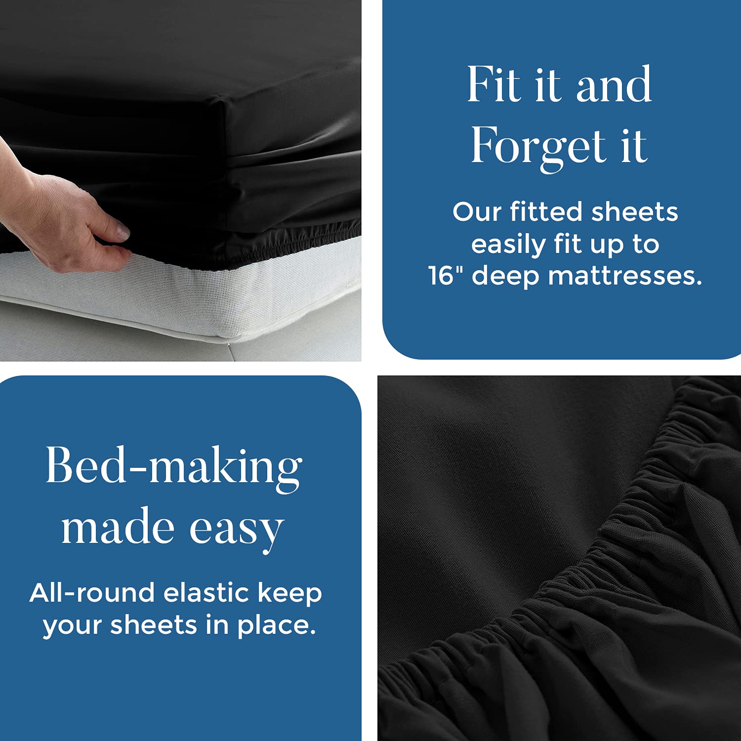 Luxury 100% Cotton Twin Jersey Sheet Set - Ultra Soft T-Shirt Material All Season Bedding - Deep Pocket Fitted Sheet (3Pc, Twin, Black) for Comfortable Sleep & Cozy Nights - Perfect for Guest Rooms, Dorms & Master Bedrooms