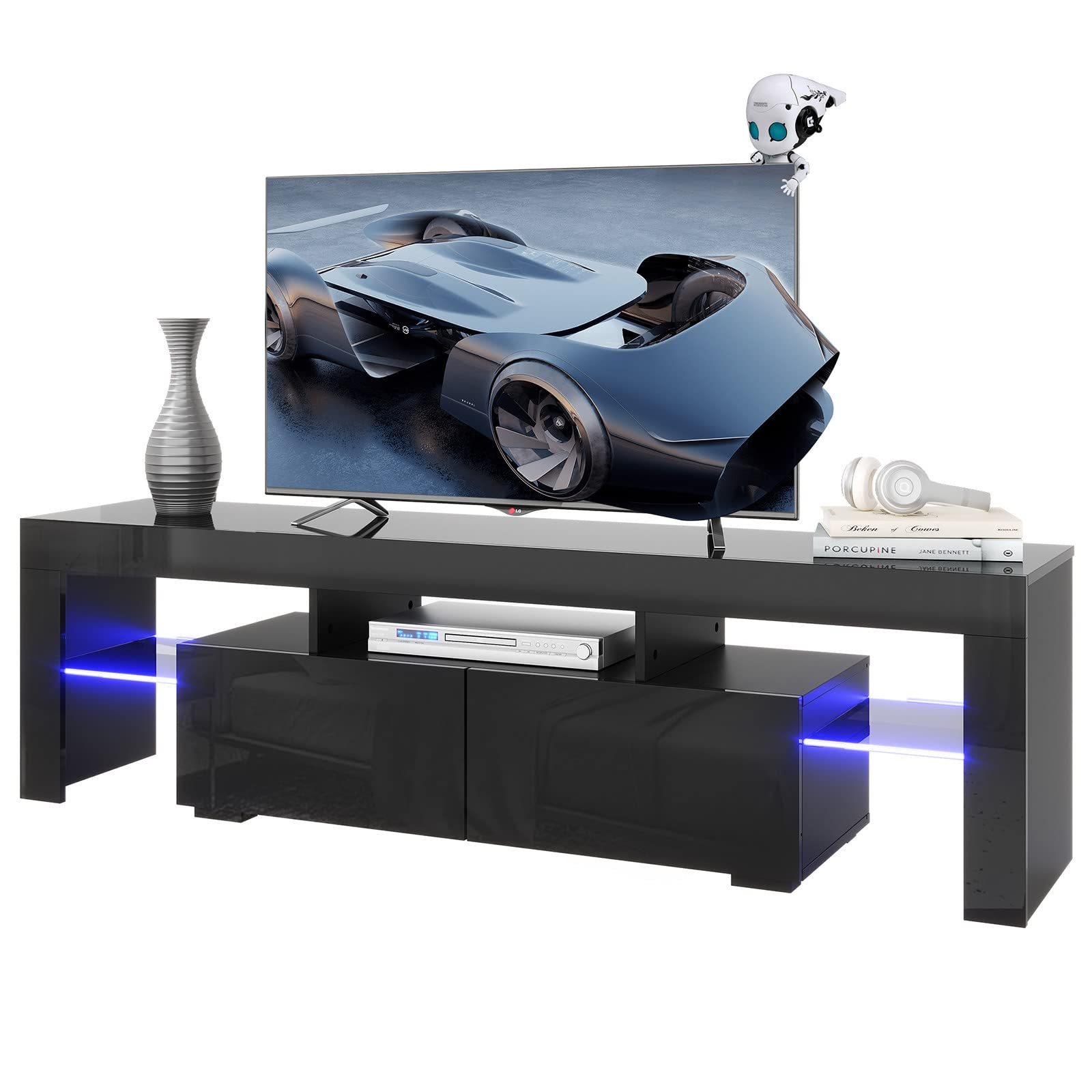 LXILUV Modern LED TV Stand for 60/65/70 Inch TVs with RGB Color Changing Lights - Universal Entertainment Center with Clear Glass Shelves for Gaming, Movie Nights & Living Room Decor