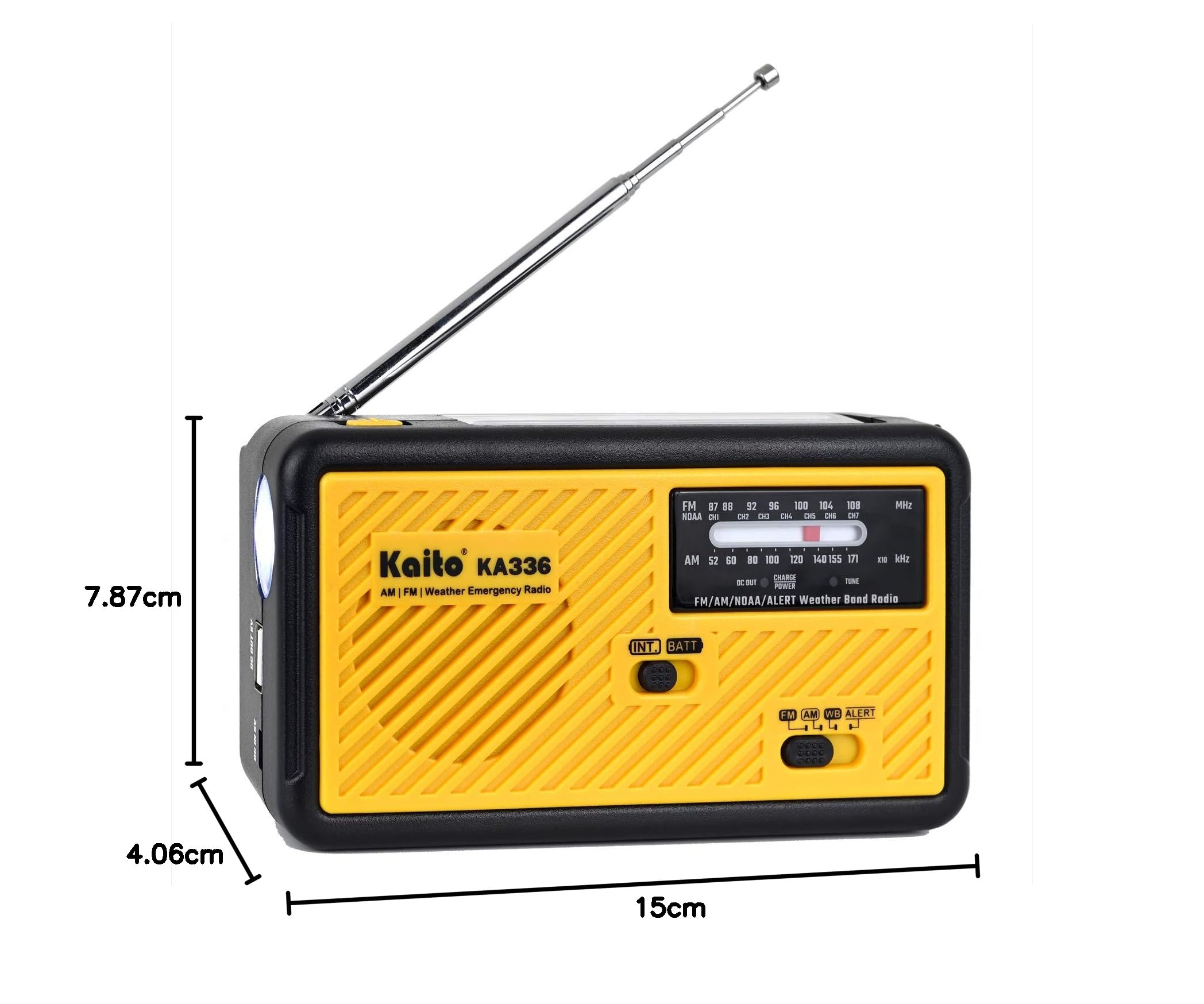 Kaito Voyager KA336 Emergency Weather Radio - AM/FM/NOAA Solar Hand Crank 5-Way Power with LED Flashlight & USB Phone Charger | Portable Survival Gear for Camping, Hiking, and Power Outages (Yellow)