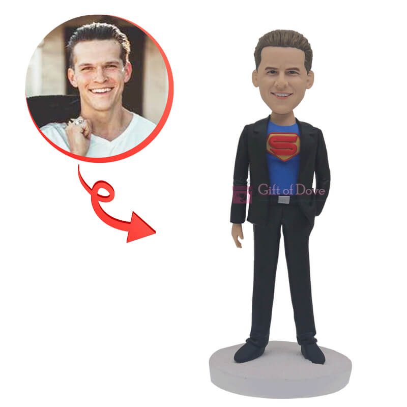 Custom Superman in Suit Bobblehead - Unique Superhero Collectible for Office Desk, Home Decor & Gifts