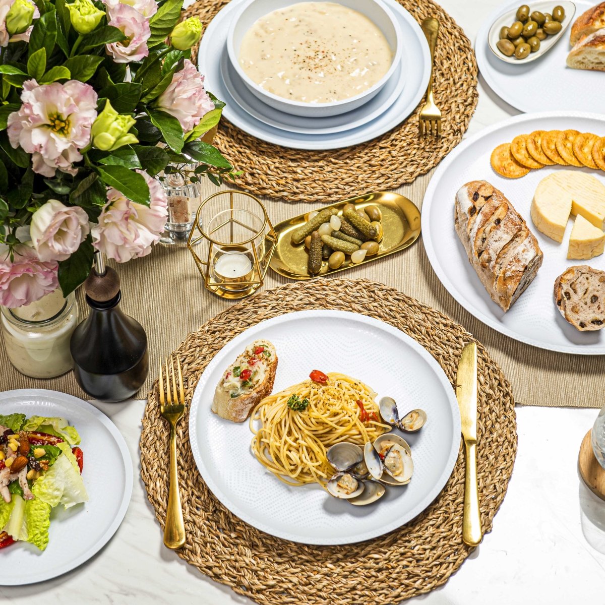 12-Piece White Melamine Dinnerware Set - Durable Plates & Bowls for Outdoor Dining, Picnics, and Camping - Shatterproof Dishware for Restaurants, Parties, and RV Travel