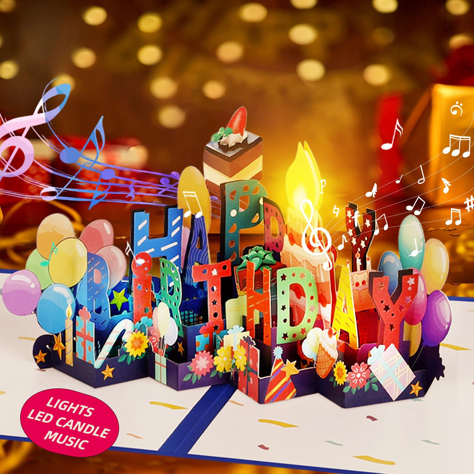 3D Pop Up Birthday Card with LED Lights & Music - Blowable LED Candle & Colorful Breathing Lights - Unique Birthday Cards for Women, Men, Husband, Wife, Kids, Mom, Dad - Perfect for Birthday Parties, Anniversaries & Special Occasions