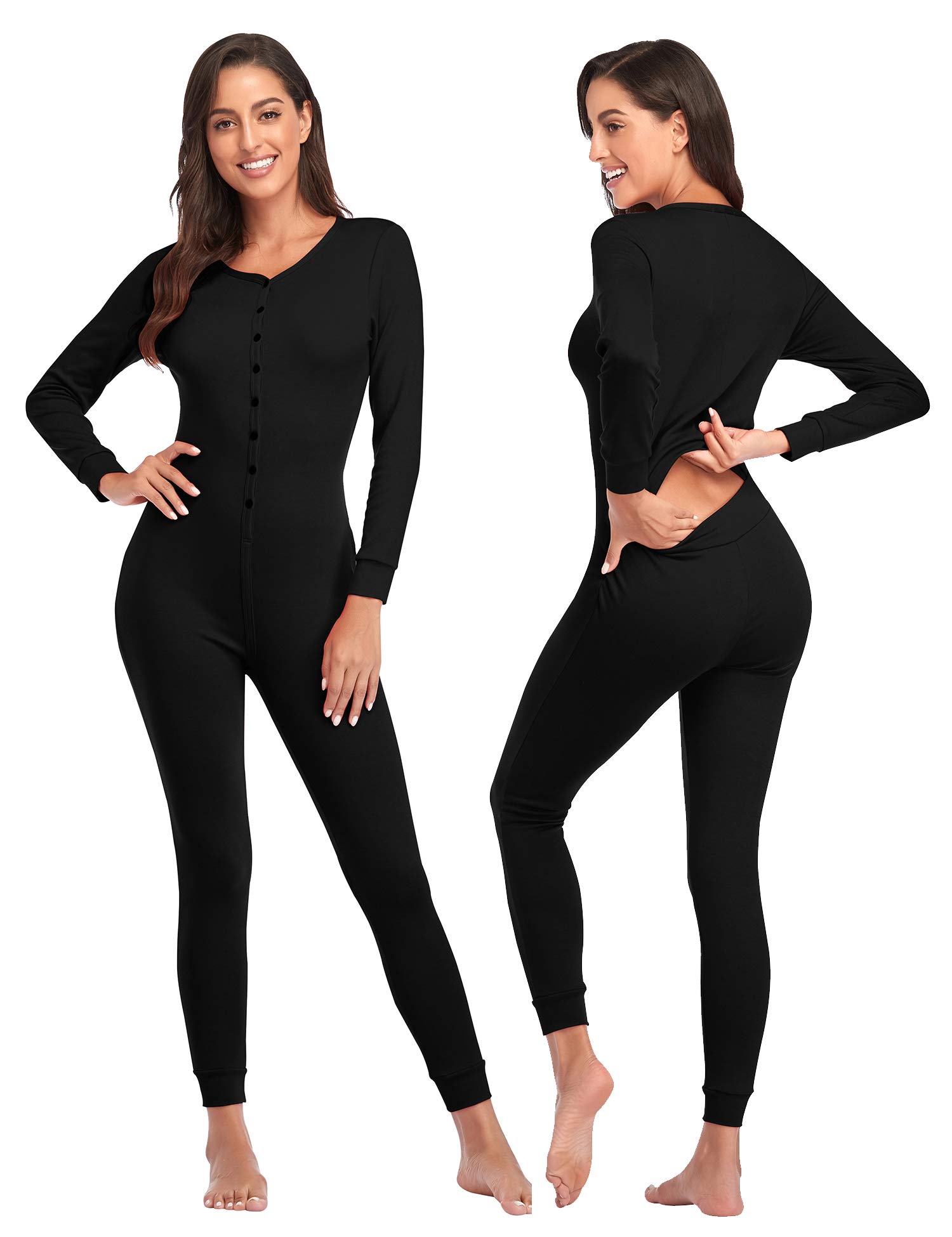 COLORFULLEAF Women's Cotton Onesie Pajamas - Soft Thermal Underwear Union Suit with Henley Neck for Sleepwear & Lounge Wear | Perfect for Winter Nights, Home Relaxing and Cozy Outfits