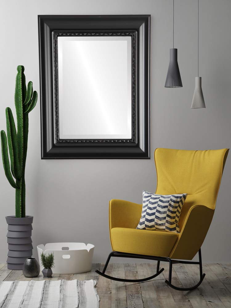 Chicago Style Matte Black Rectangle Beveled Wall Mirror - 25x29 Inches - Elegant Home Decor for Living Room, Bedroom & Entryway