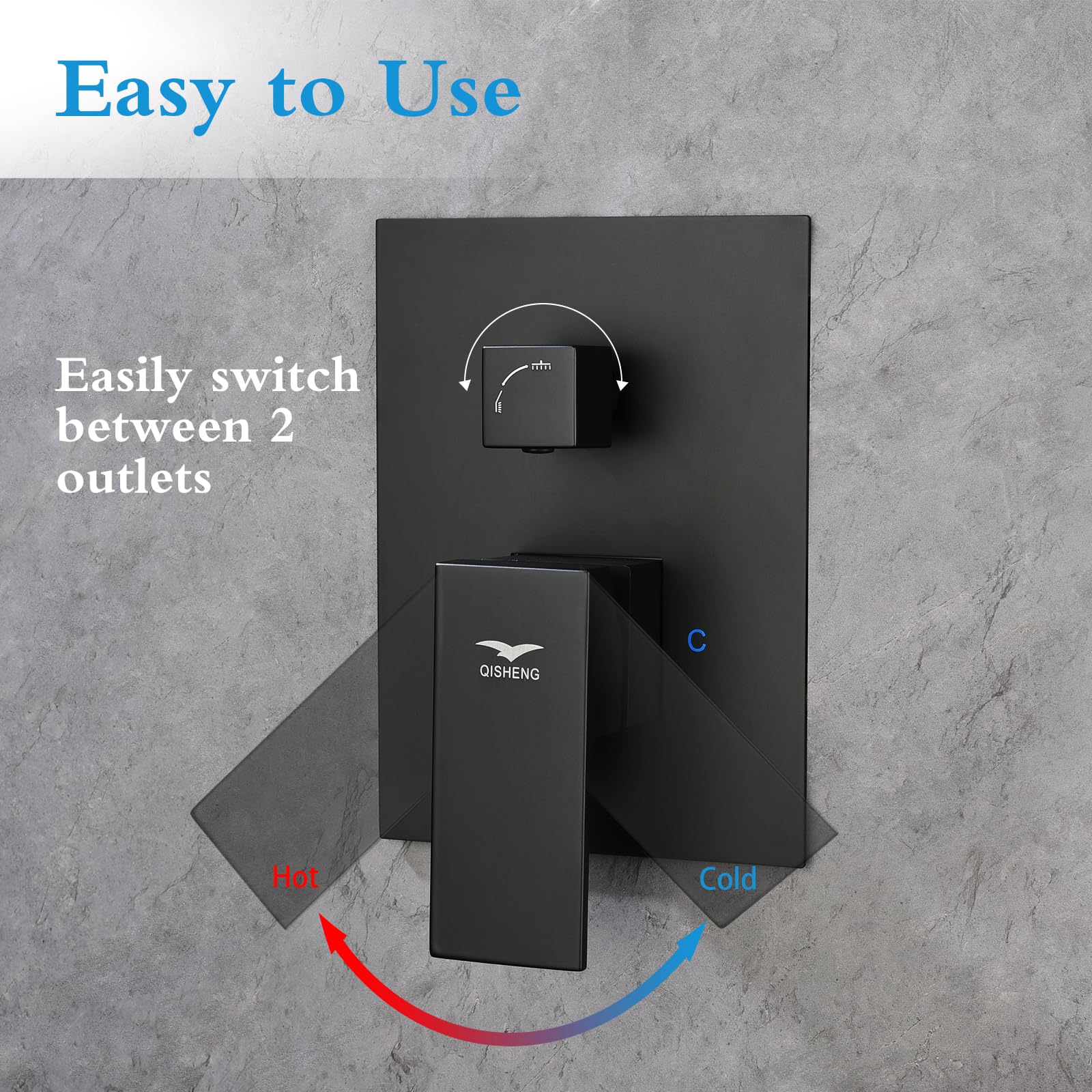 QISHENG Black Solid Brass Pressure Balance Shower Valve with Diverter - 2 Way Shower Diverter Valve Replacement Kit for Concealed Bathroom Shower Trim | Perfect for Bathroom Renovation & Modern Shower System Installation