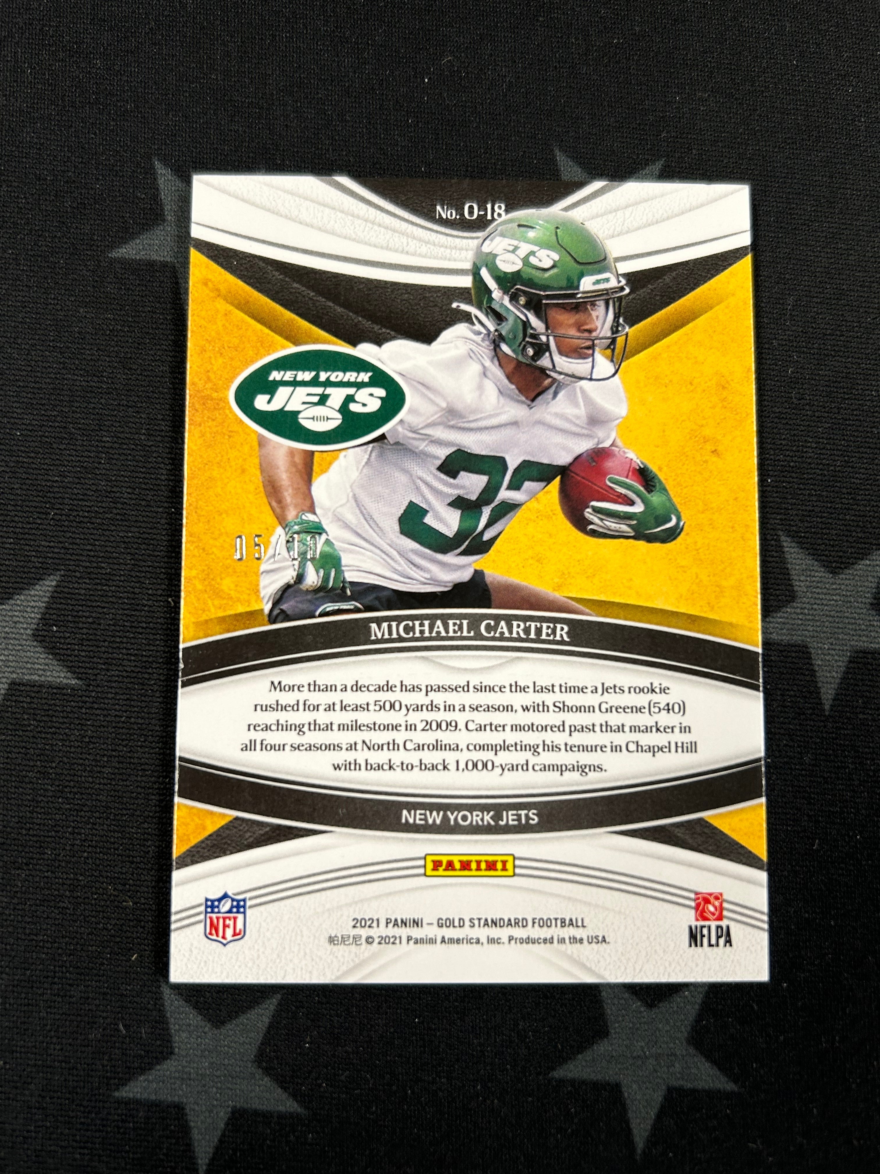 2021 Panini Gold Standard Football Opulence Michael Carter O 18/10 - Rare Collectible Trading Card for NFL Fans & Sports Memorabilia Enthusiasts - Perfect for Display, Investment, and Gifting