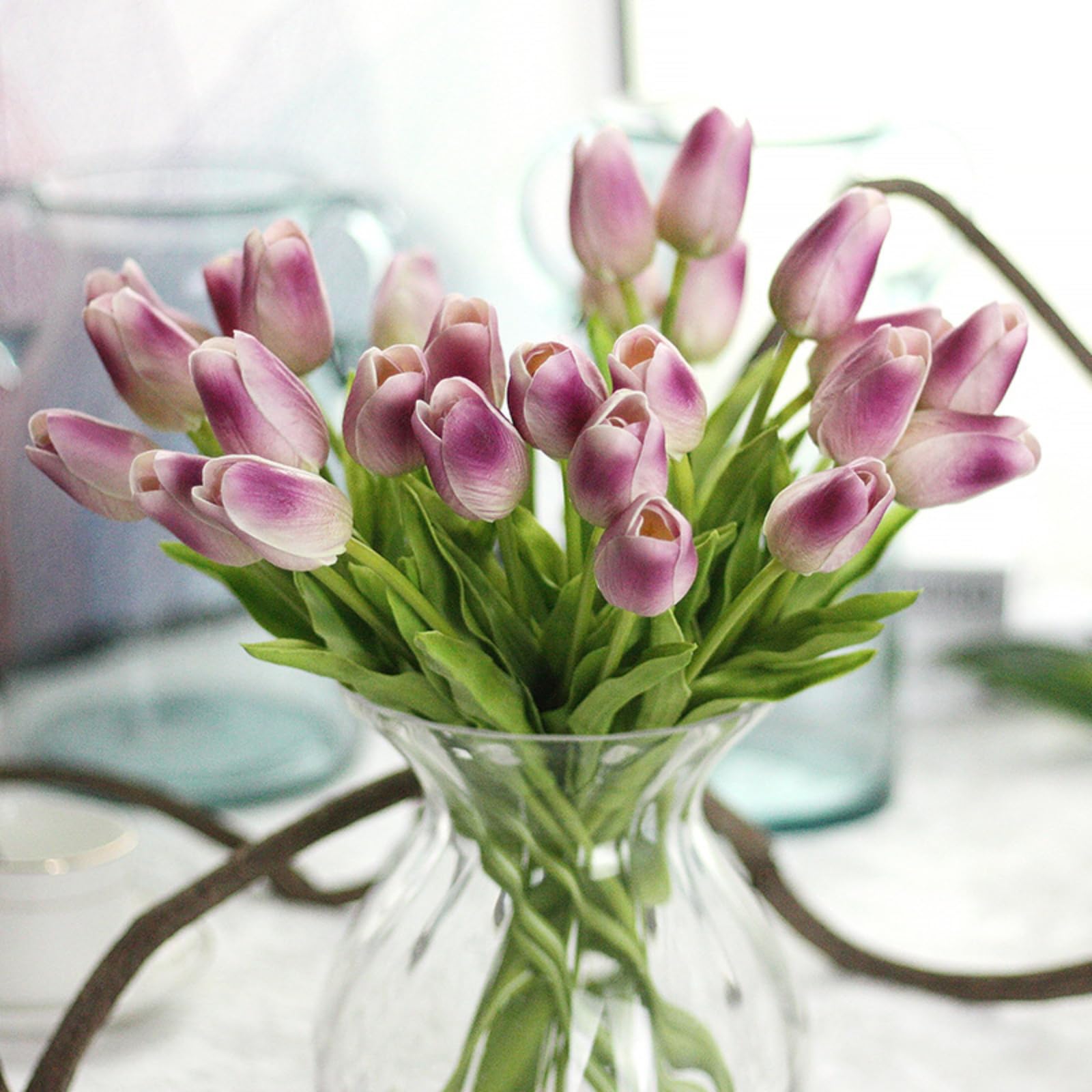 10Pcs Real Touch Artificial Tulips - PU Flower Bouquet for Home Decor, Wedding Centerpieces, Party Arrangements & Spring Table Decor (Purple)