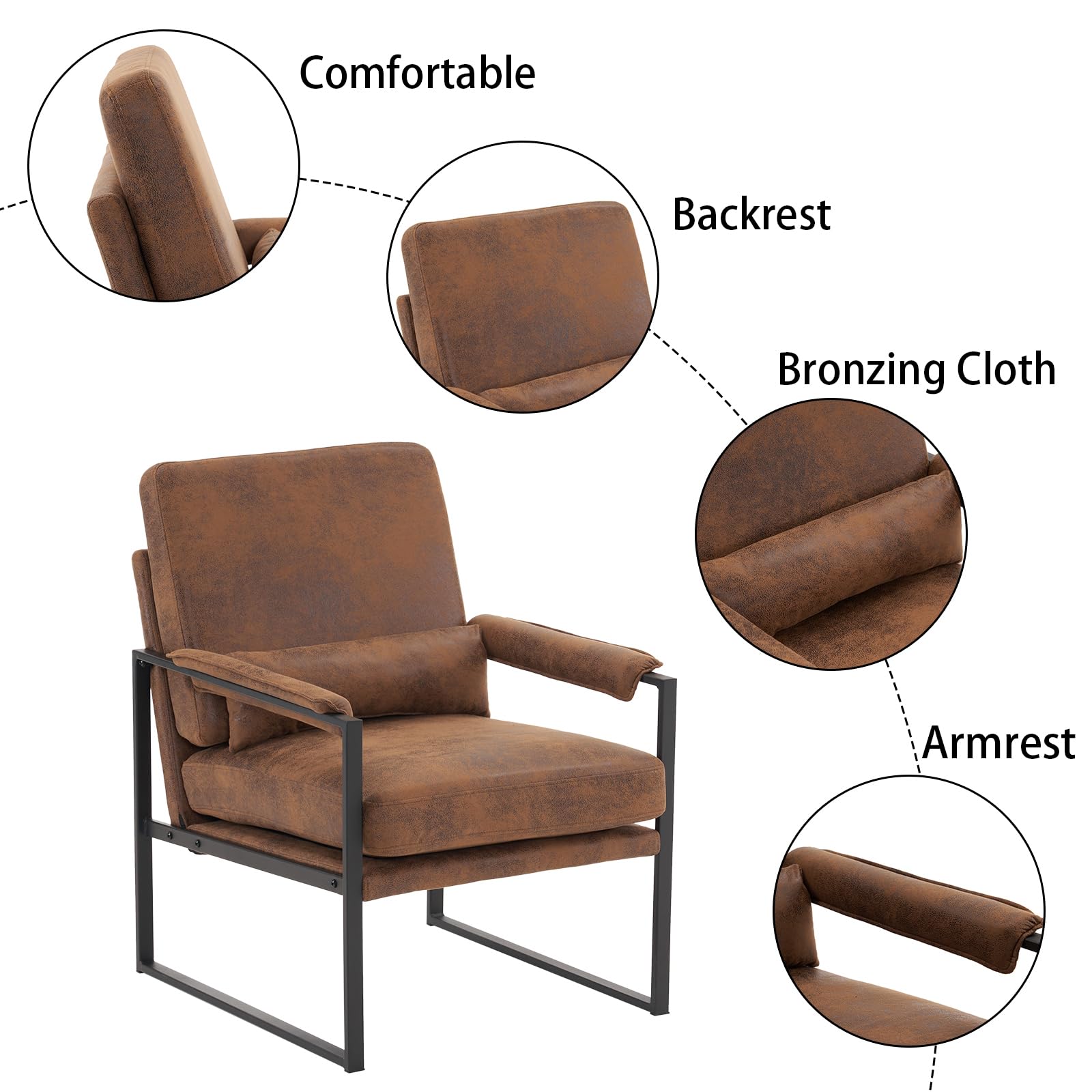 Modern Accent Chair for Living Room - Iron Frame Lounge Chair with Bronzing Cloth Upholstery, Comfortable Armchair for Bedroom, Office, Small Spaces & Apartments - Perfect for Reading, Relaxing & Vanity Areas (Orange)