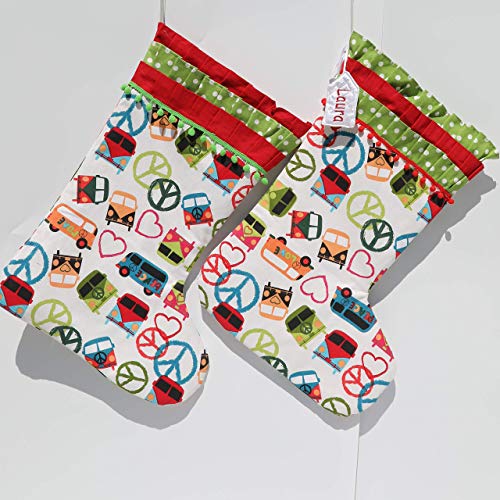 **Bohemian Christmas Stockings - Retro Vintage Camper Van Tree Decorations, Personalized Holiday Stocking Set for Boho Style - Perfect for Fireplace Mantel, Christmas Tree, and Festive Home Decor**