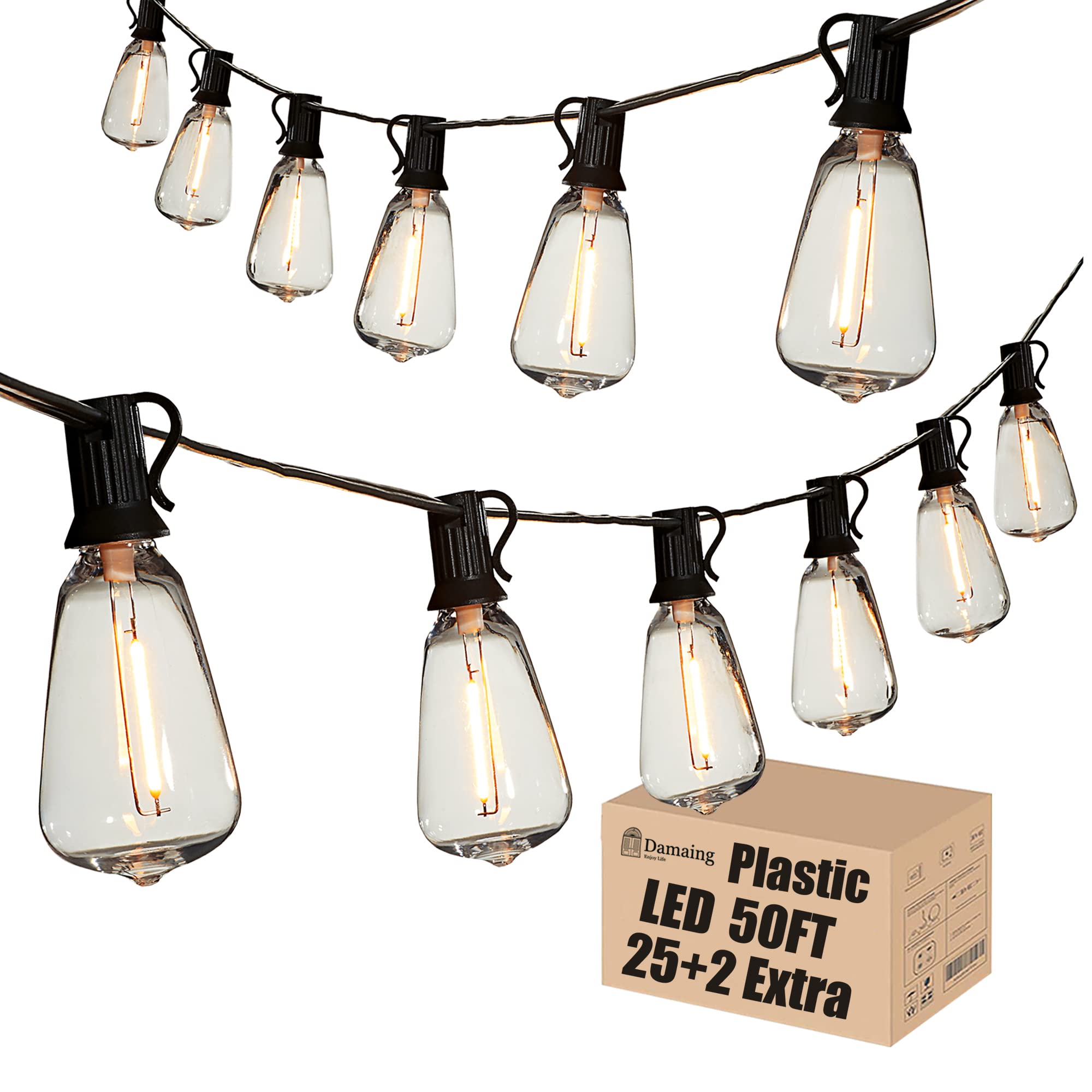 **50Ft Outdoor String Lights LED - Waterproof Patio Lights with 27 Vintage Shatterproof Edison Bulbs, Connectable Hanging Lights for Backyard, Gazebo, Balcony, Garden & Wedding Decor (1 Pack x 50Ft)**