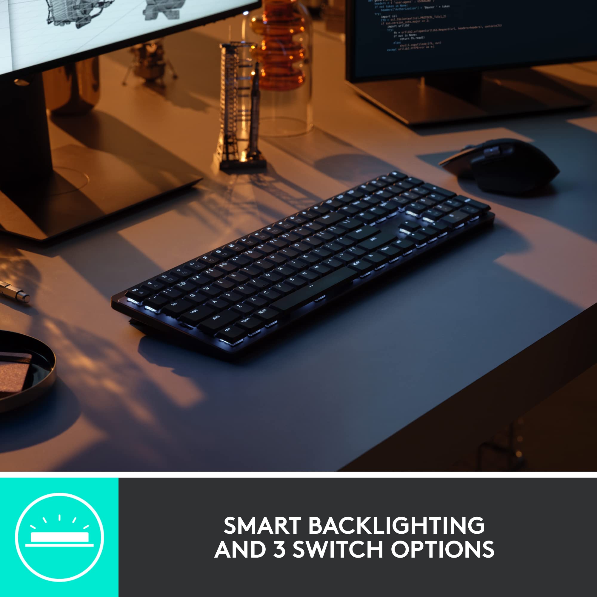 Logitech MX Mechanical Full-Size Wireless Illuminated Keyboard with Linear Switches & MX Master 3S Performance Wireless Mouse Bundle - Compatible with macOS, Windows, Linux, iOS, Android - Perfect for Office Work, Gaming, and Creative Professionals