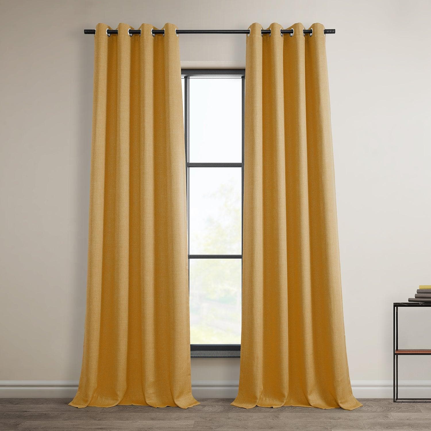 Premium Dandelion Gold Grommet Textured Faux Linen Blackout Curtains - Thermal Insulated Window Drapes for Bedroom, Living Room & Home Theater