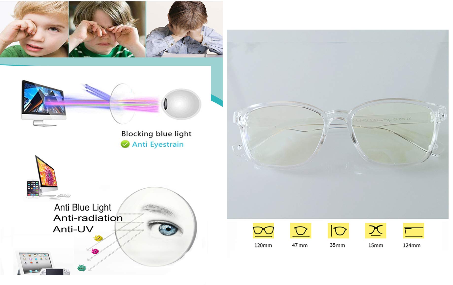 Blue Light Blocking Glasses for Kids - Anti Eye Strain Computer & Gaming Glasses for Children - Perfect for Online Classes, Video Games & Screen Time Protection
