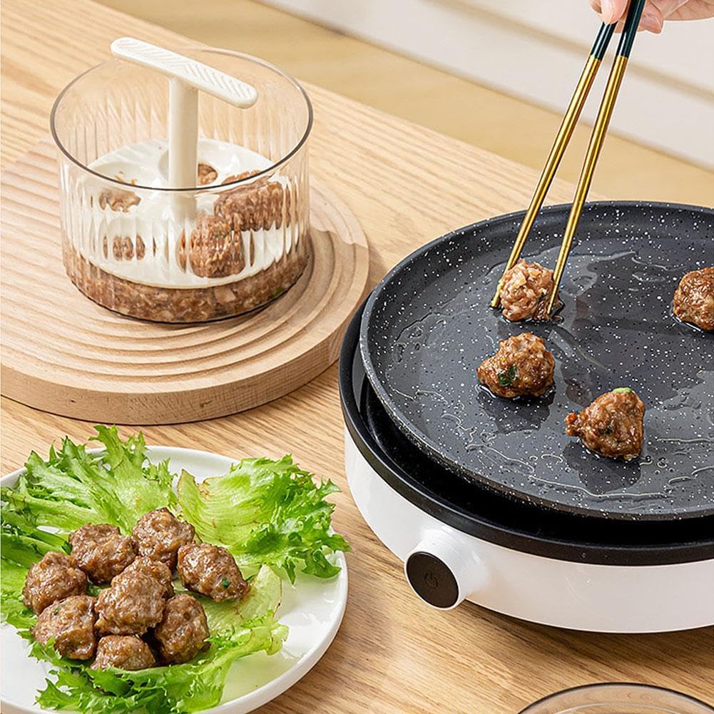 **Translucent Meatball Maker Tool - 5 Balls Kitchen Mold for Ground Beef, Pork & Chicken | Easy Meatball Shaper & Freezer Storage Container (Yellow) - Perfect for Meal Prep, Party Snacks & Family Dinners**