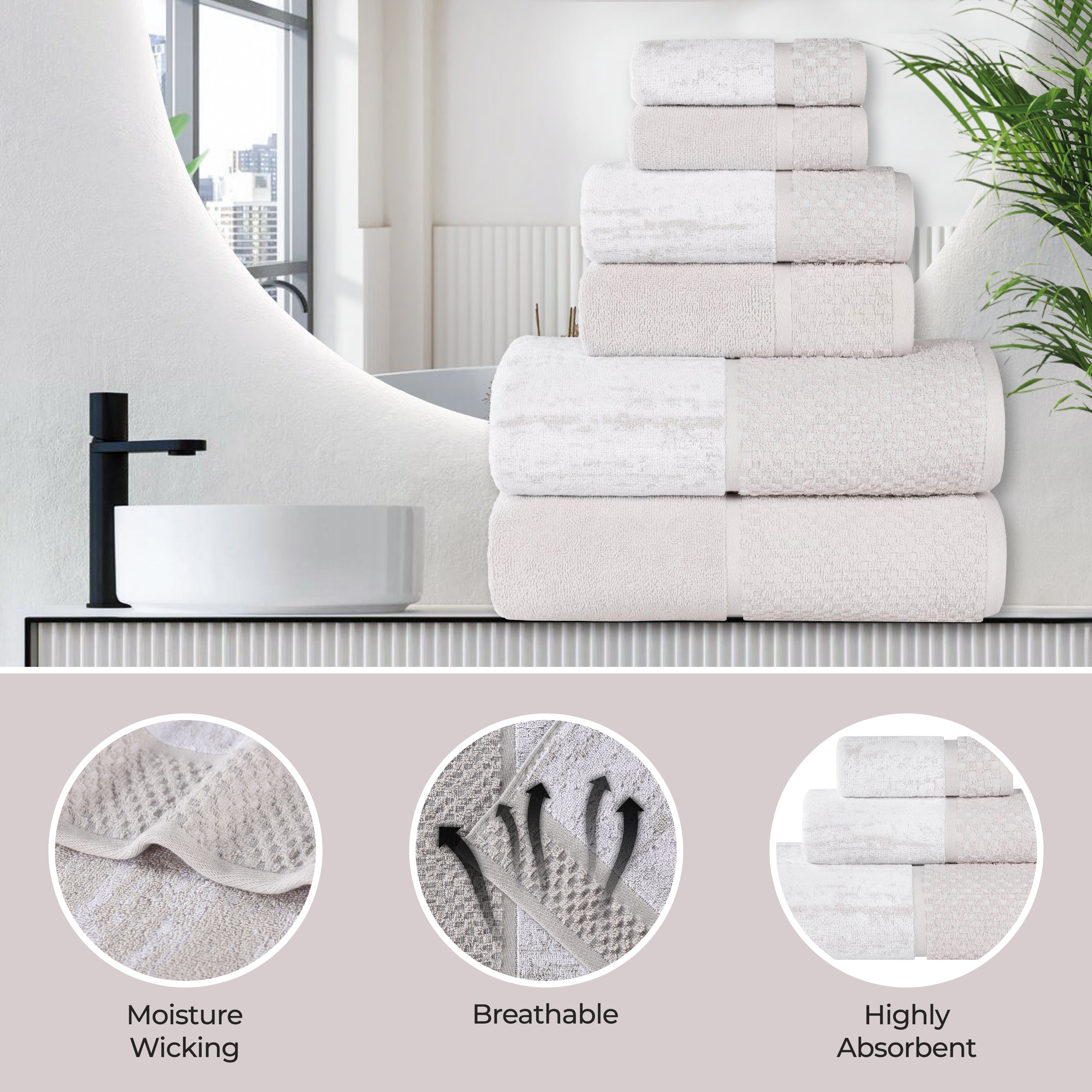 Premium Cotton Plush Jacquard Bath Towel Set of 2 - Ultra Soft & Absorbent Solid & Two-Toned Luxury Bath Sheets for Spa, Hotel & Home Use