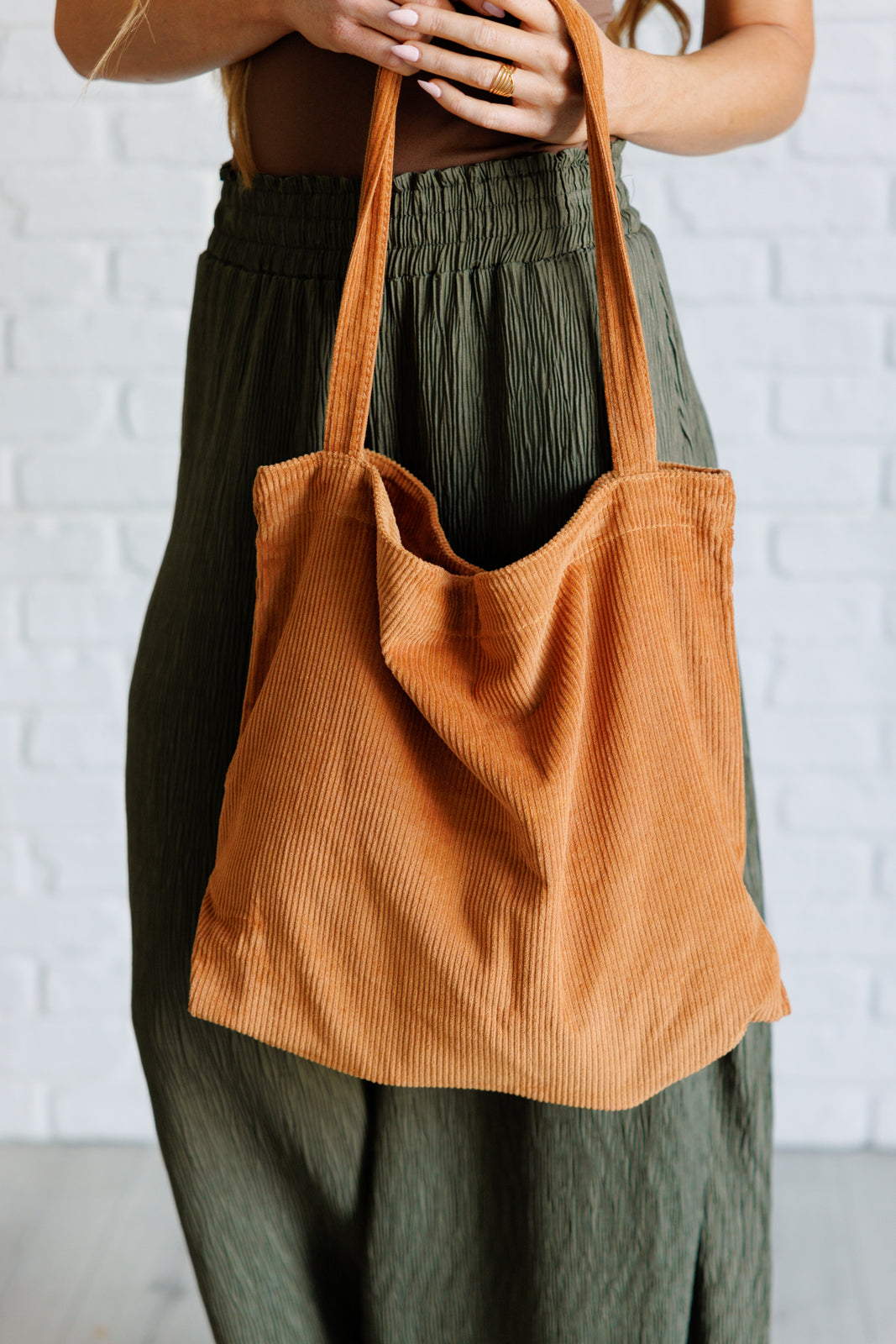Stylish Brown Corduroy Tote Bag for Women - Perfect Last Minute Gift for Work, Travel & Shopping