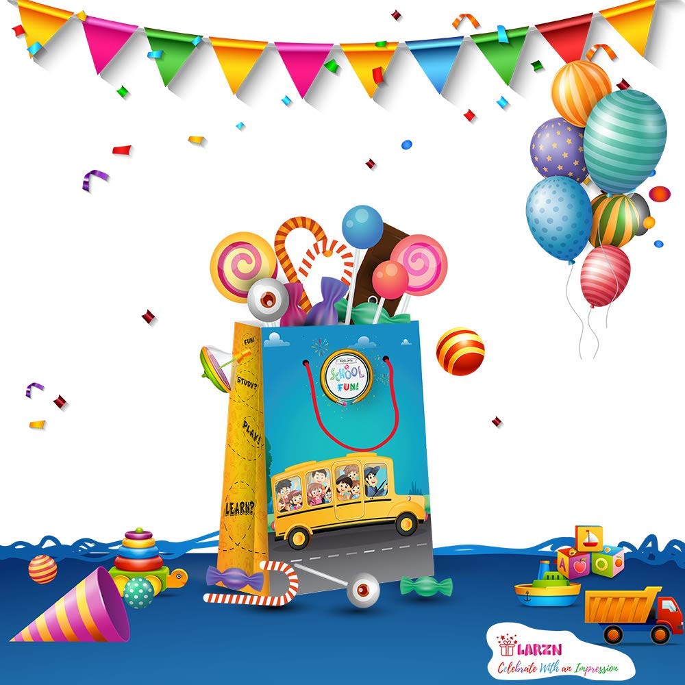 Premium School Bus Party Favor Bags - 12 Pack Treat & Goody Bags for Kids Birthday Party, Baby Shower & Classroom Celebrations - Fun School Bus Themed Gift Favors and Decorations