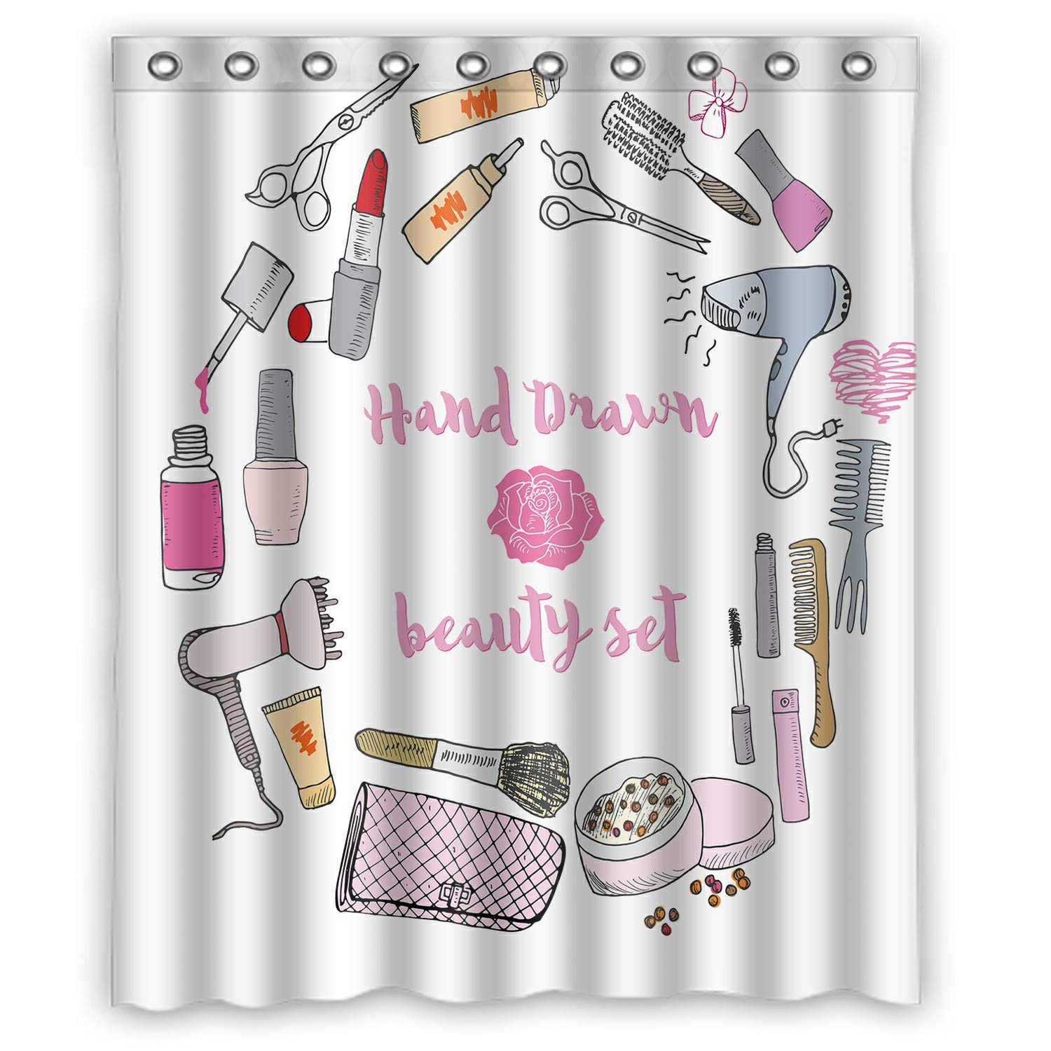 ECZJNT Professional Makeup Brushes, Hair Dryers, Lipstick & Nail Care Set with Waterproof 60x72 Inch Bathroom Shower Curtain - Perfect for Home Decor, Salon & Spa Use