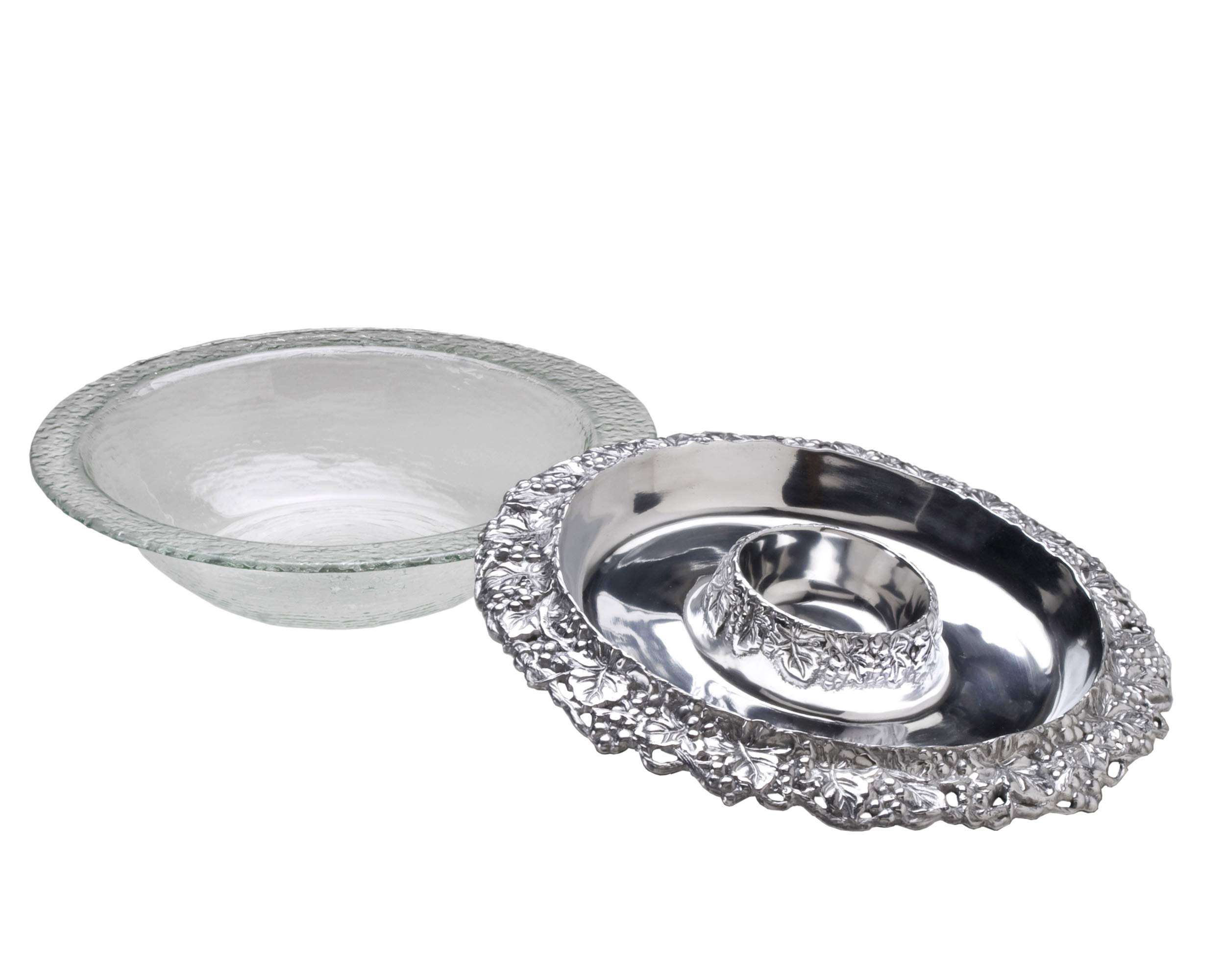 Arthur Court Designs Aluminum Grape Tray with Glass Chilling Bowl - 14