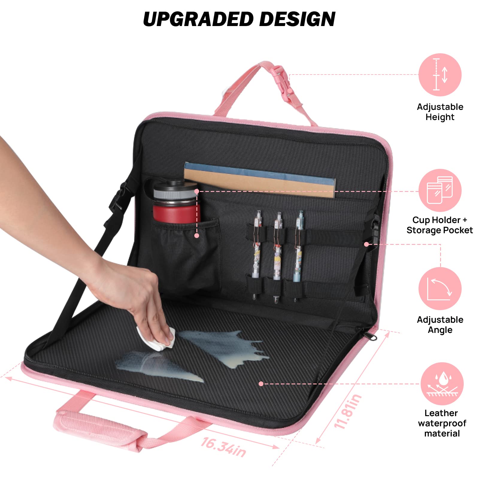 JOYTUTUS 3-in-1 Car Steering Wheel Tray - Pink Multifunctional Car Desk for Eating, Working & Organizing | Portable Laptop Table for Backseat, Kids & Commuters | Perfect for Road Trips, Office Work & Family Travel