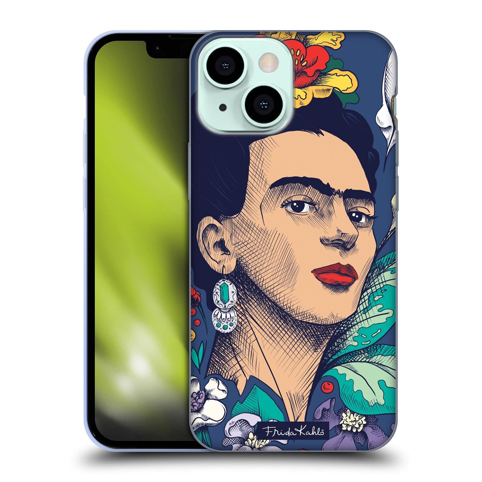Officially Licensed Frida Kahlo Flowers Sketch Soft Gel Phone Case for Apple iPhone 13 Mini - Artistic Protection with Floral Design for Everyday Use & Gift Giving