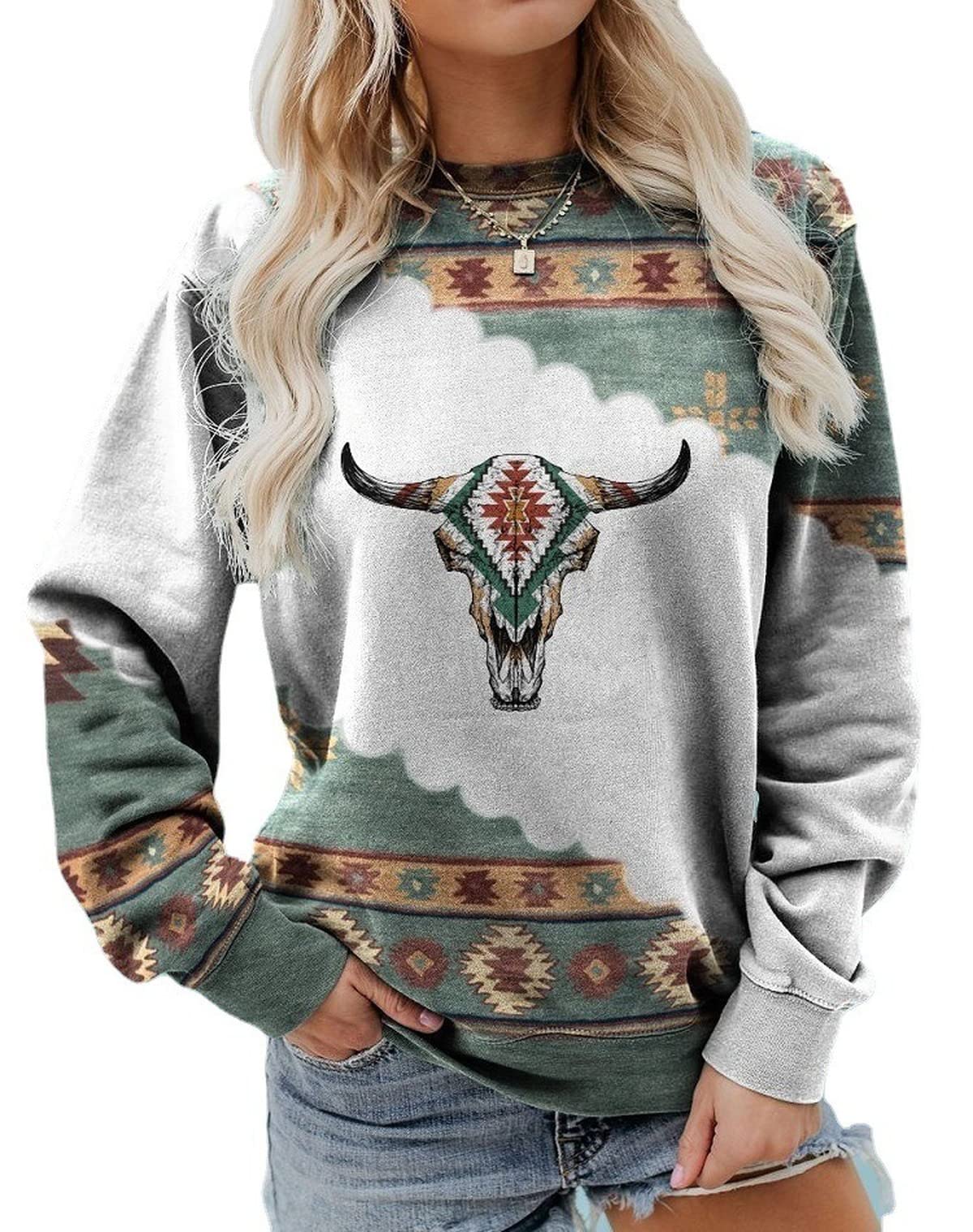 Aztec Sweatshirt Women - Retro Geometric Crewneck for Casual Wear