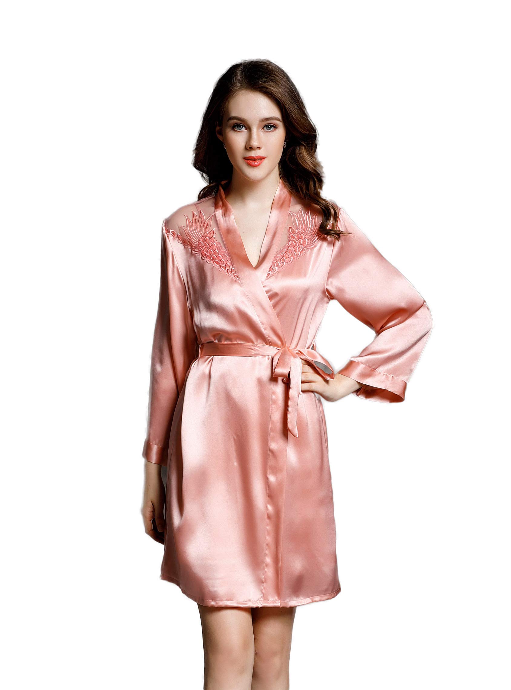 Pure Mulberry Silk Pajama Set for Women - Lace Flower Nightgown & Robe Lounge Wear - Perfect for Sleepwear, Bridal Shower Gift & Luxury Home Relaxation
