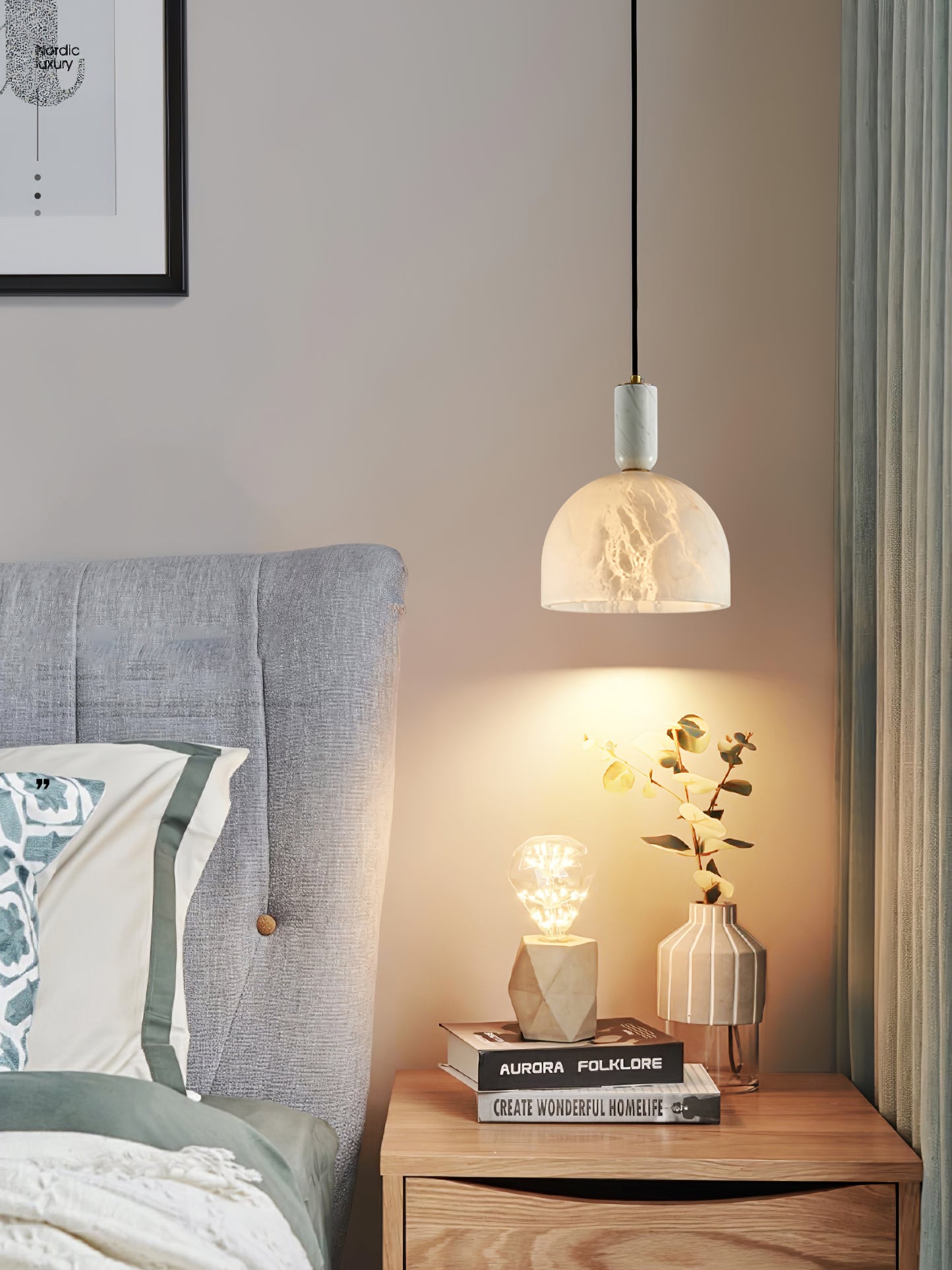 Blair Alabaster Pendant Light - Modern Glass Ceiling Lamp with Gold Finish for Dining Room, Kitchen Island & Bedroom Lighting
