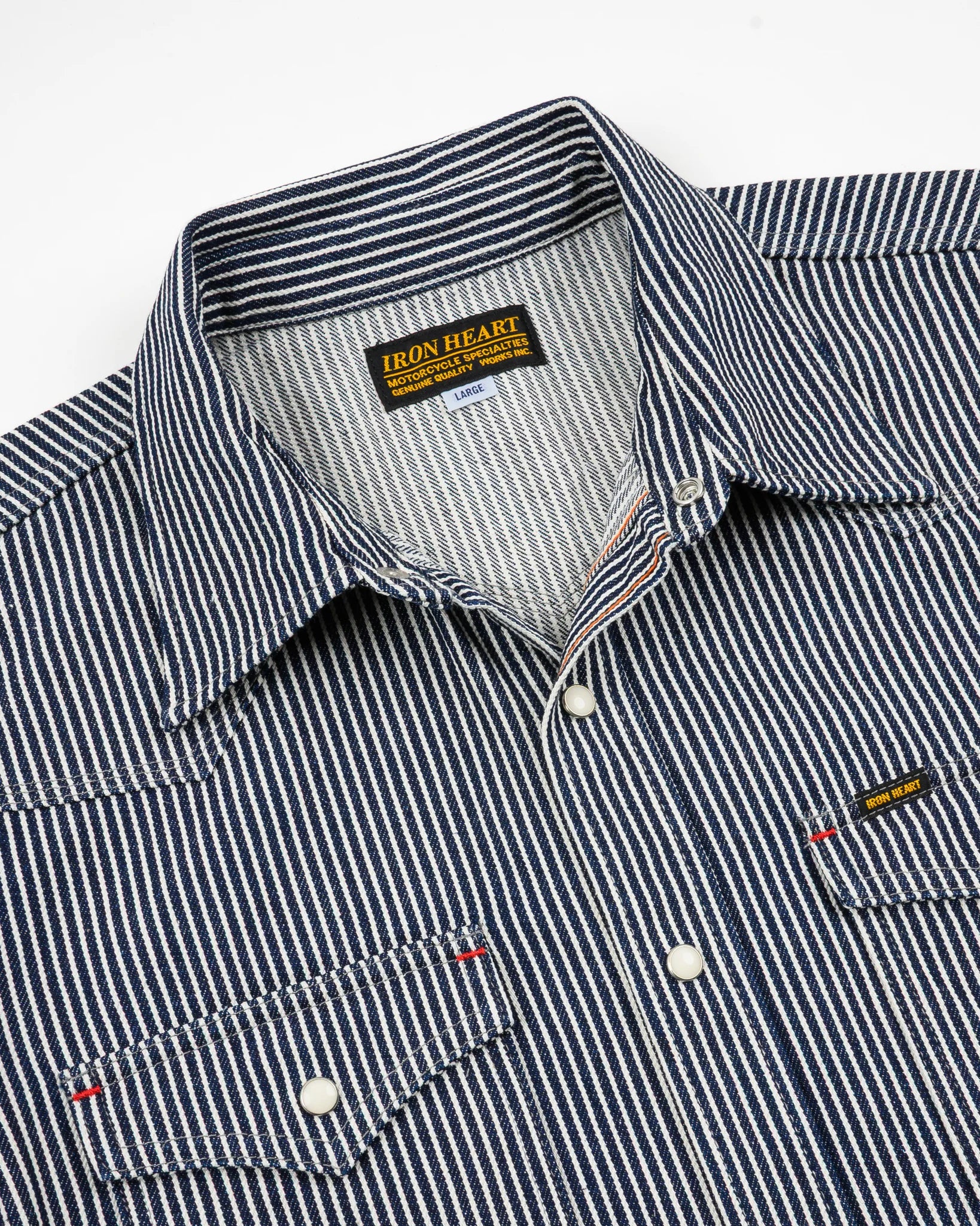 Iron Heart IHSH-07 Indigo 12oz Hickory Stripe Western Shirt - Durable Denim Workwear for Cowboy Style & Outdoor Adventures