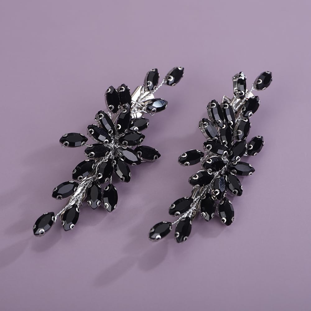 Sparkly Black Rhinestone Bridal Hair Clips - Crystal Wedding Hair Barrette for Women - Elegant Decorative Hair Accessories & Jewelry - Perfect for Weddings, Prom, Parties & Special Occasions