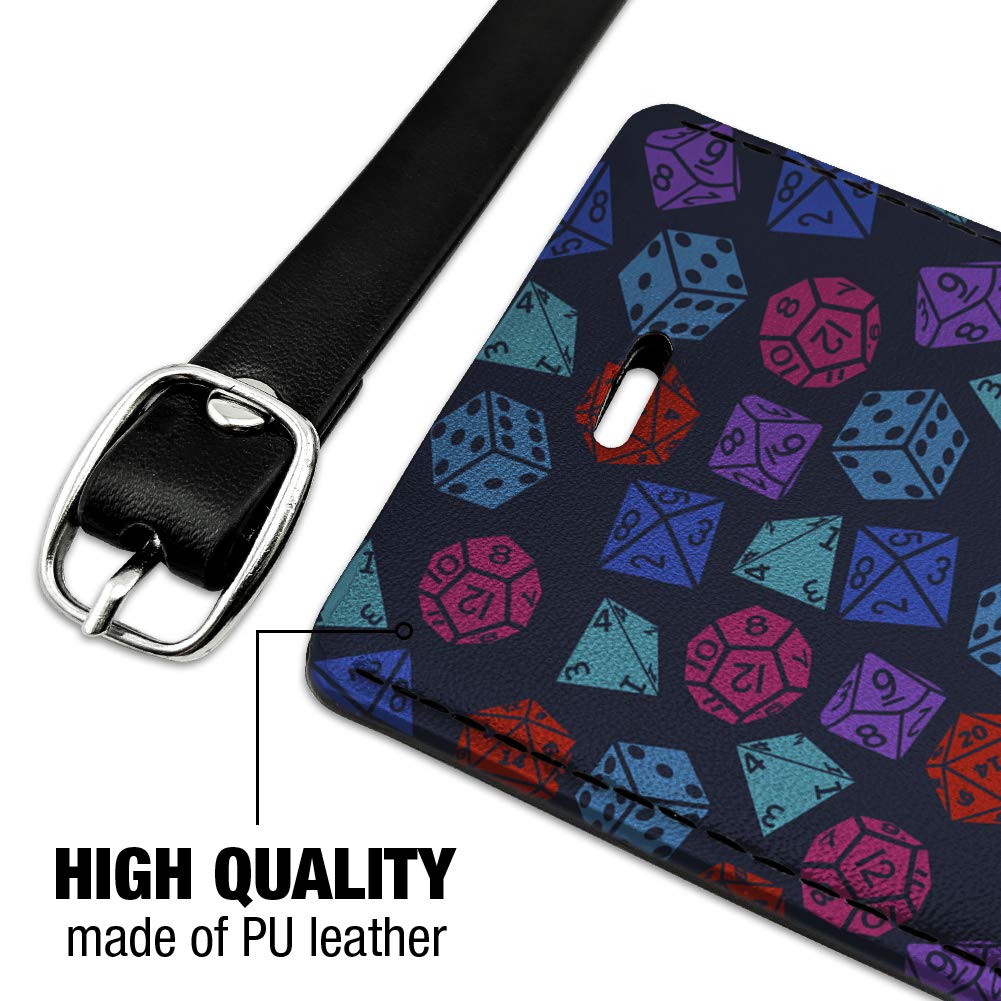 Dungeon Dice Pattern Dragon Leather Luggage Tag - Rectangle ID Card Holder for Travel Bags & Suitcases - Perfect for Gamers & Fantasy Lovers