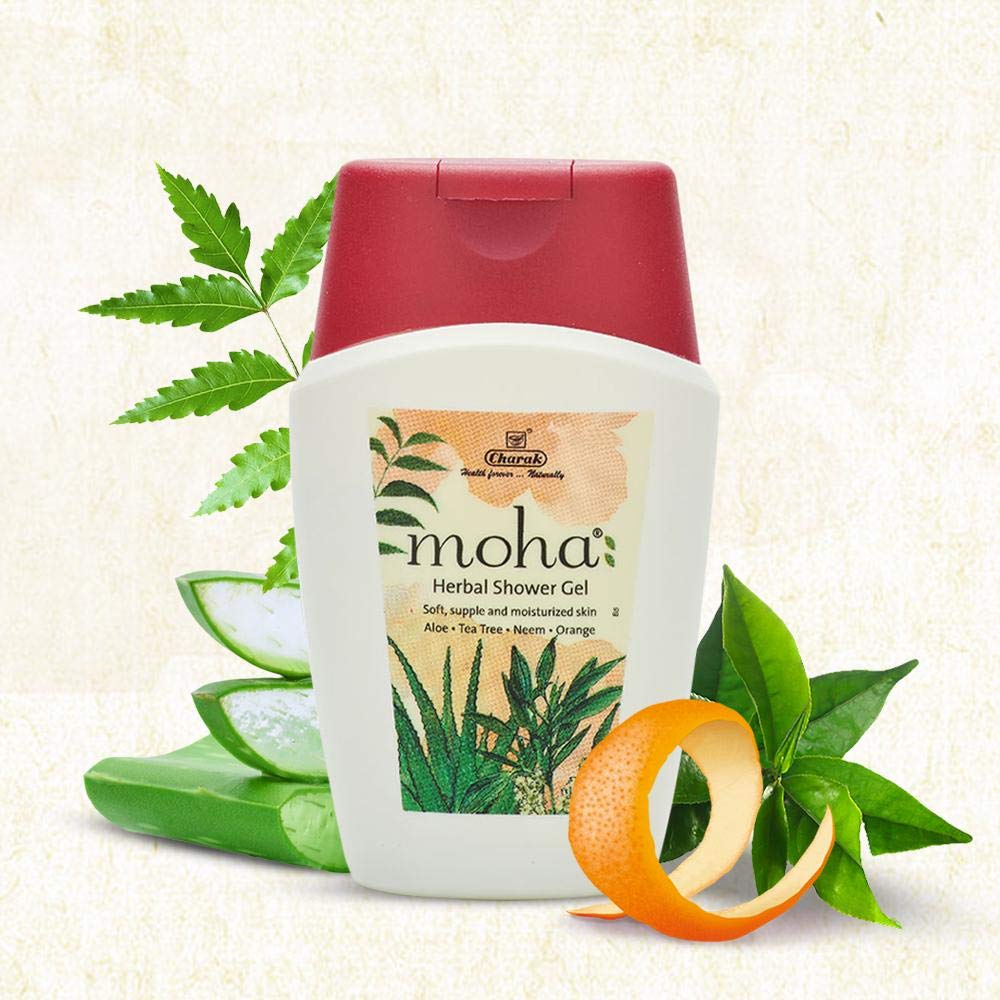 Moha Herbal Shower Gel with Aloe Vera, Tea Tree, Neem & Orange - Natural Body Wash for Soft, Supple & Moisturized Skin (200ml) - Perfect for Daily Hydration & Aromatherapy Relaxation