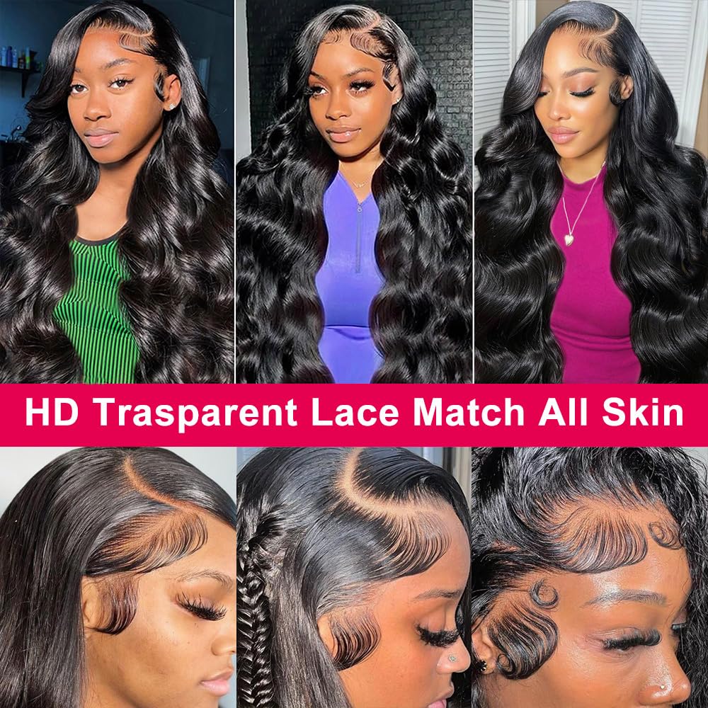 13x6 Body Wave Lace Front Human Hair Wigs - Pre Plucked Glueless Brazilian Virgin Hair Wig with HD Lace for Women (34 Inch) - Perfect for Daily Wear, Parties & Special Occasions
