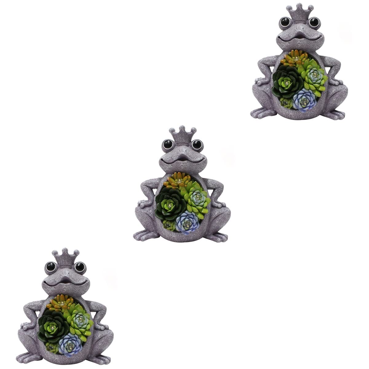 Solar Powered LED Garden Frog Statue with Succulent Planter - Outdoor Solar Light Decor for Patio, Balcony, Yard & Lawn - 3 Pack Landscape Lighting for Nighttime Ambience