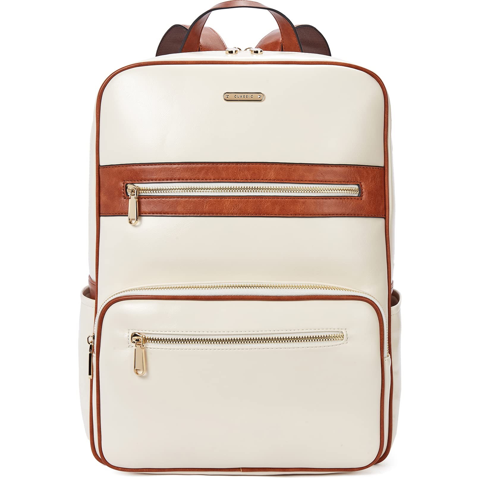 Premium Leather Laptop Backpack for Women - Stylish & Spacious 15.6 Inch College Work Bag with USB Charging Port (Beige Brown) - Perfect for Business Travel, Commuting & School
