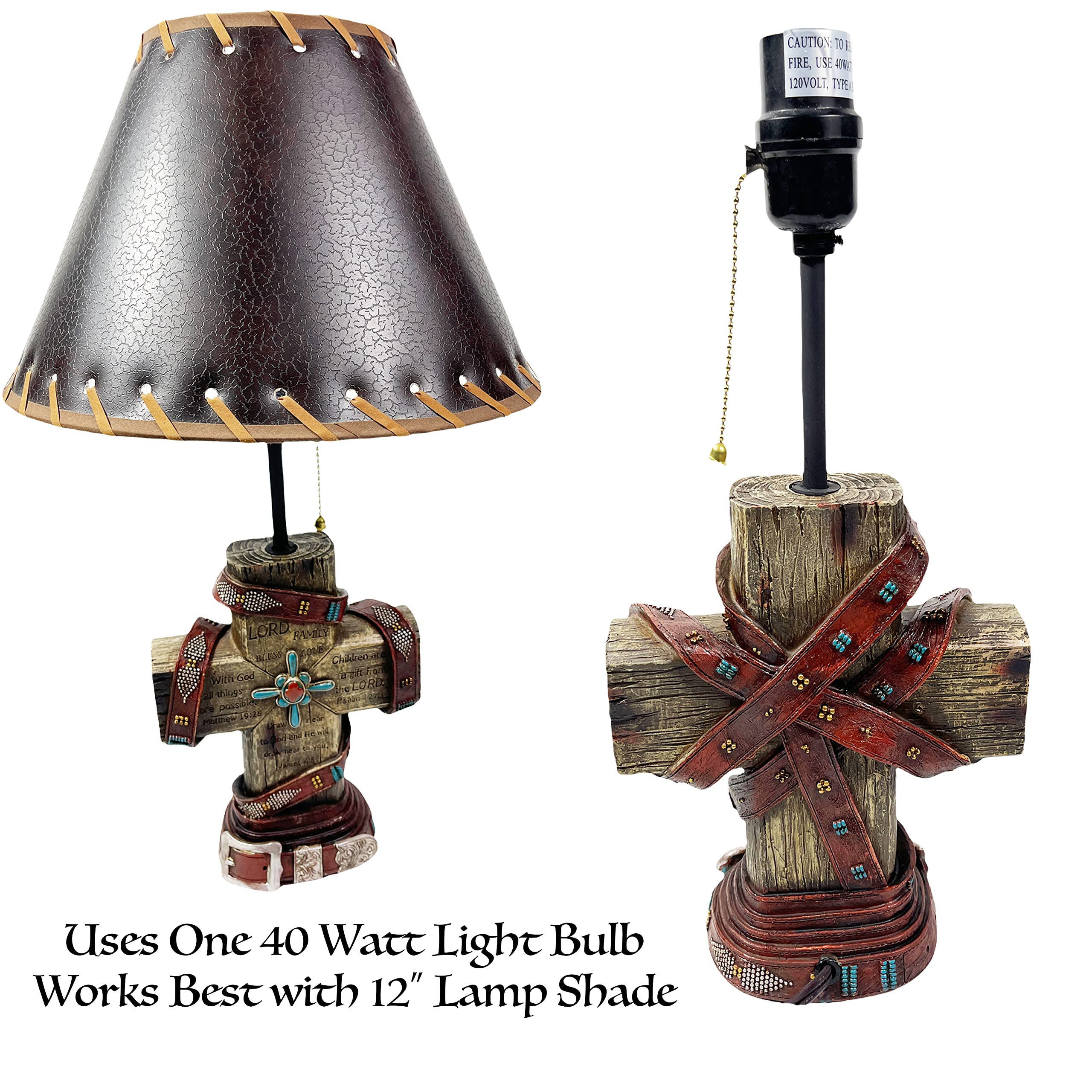 Urbalabs Christian Cross Table Lamp - Rustic Farmhouse Decor with Bible Verses for Faith, Hope & Love - Perfect for Bedrooms, Living Room, Nightstands & End Tables - Inspirational Scripture Home Lighting