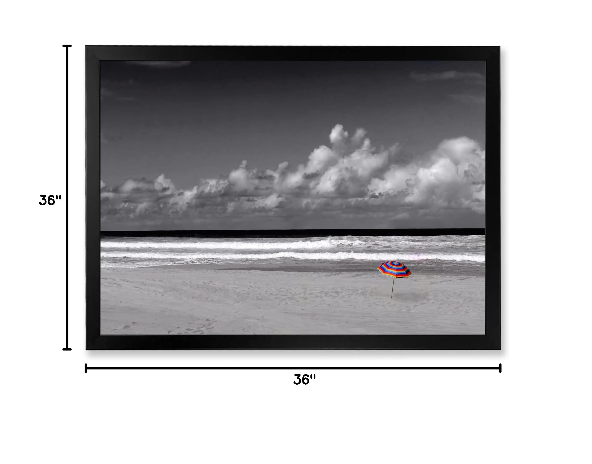 DesignQ Monochrome Coastline Under Cloudy Sky Lake House Framed Wall Art - Black & White Beach Landscape Painting for Living Room, Bedroom & Office Decor
