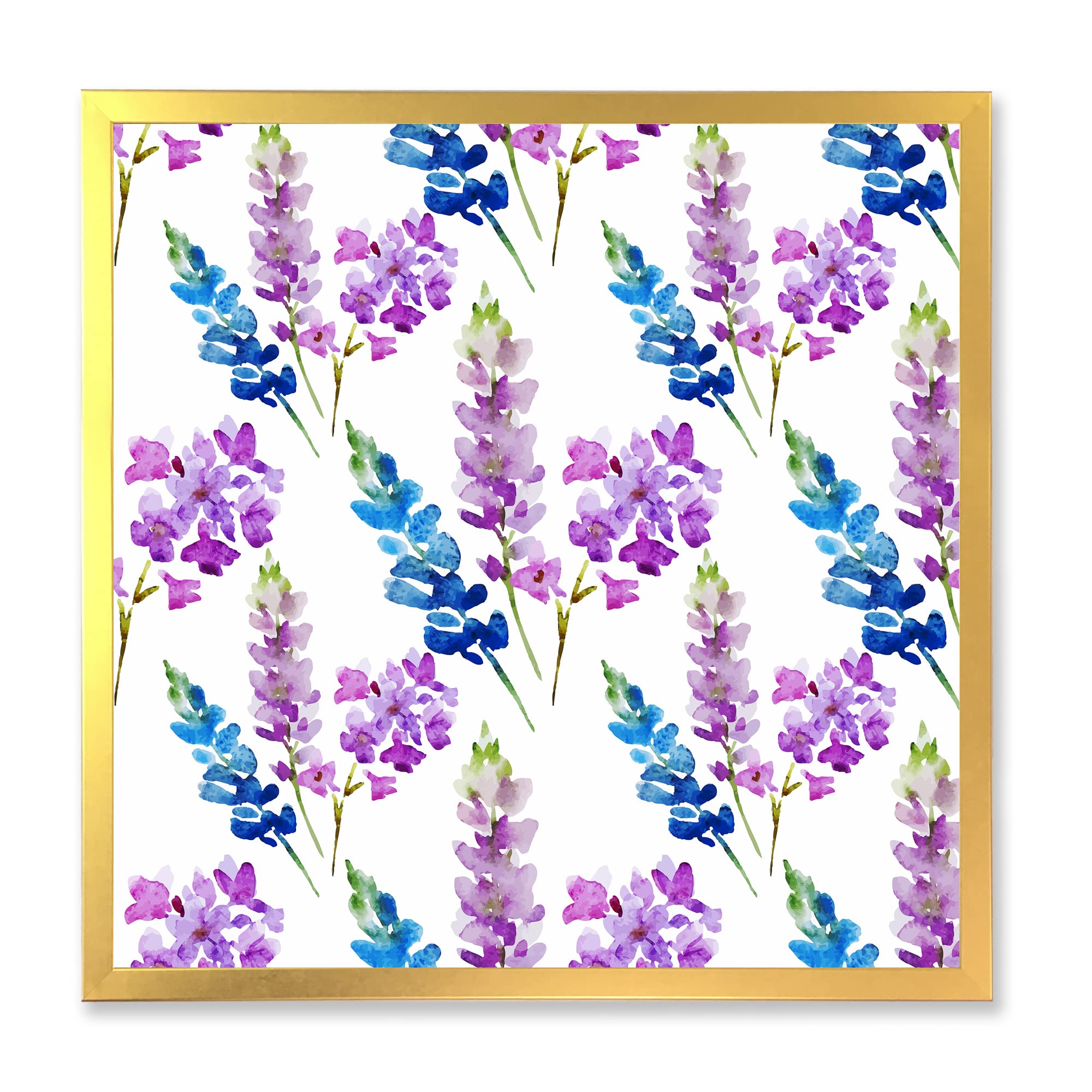 DesignQ Pink and Purple Floral Pattern Traditional Framed Wall Art - Vintage Home Decor for Living Room, Bedroom & Office