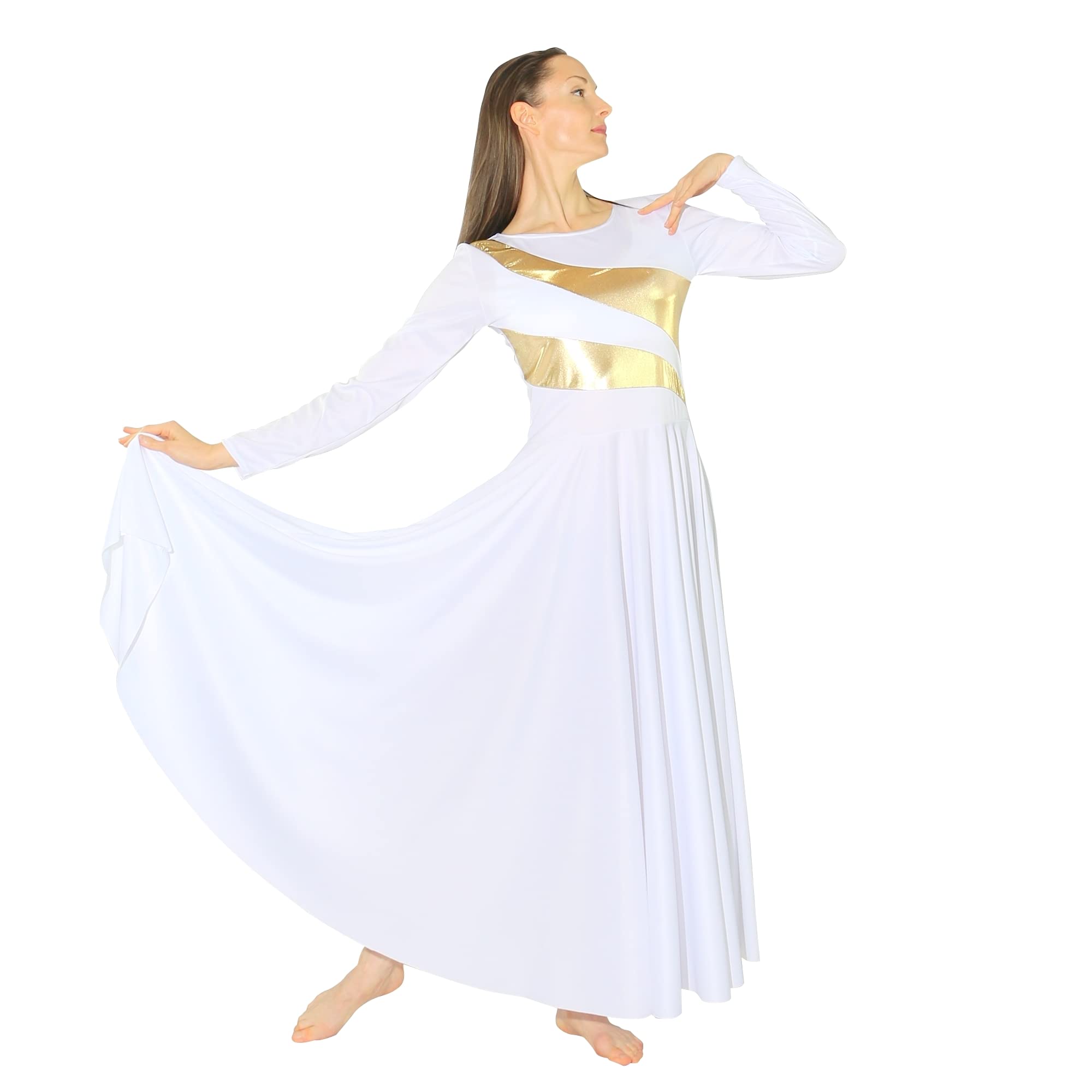 Danzcue Women's Metallic Bicolor Worship Dance Dress, Full Length Praise Dance Dress for Church Performances and Spiritual Events